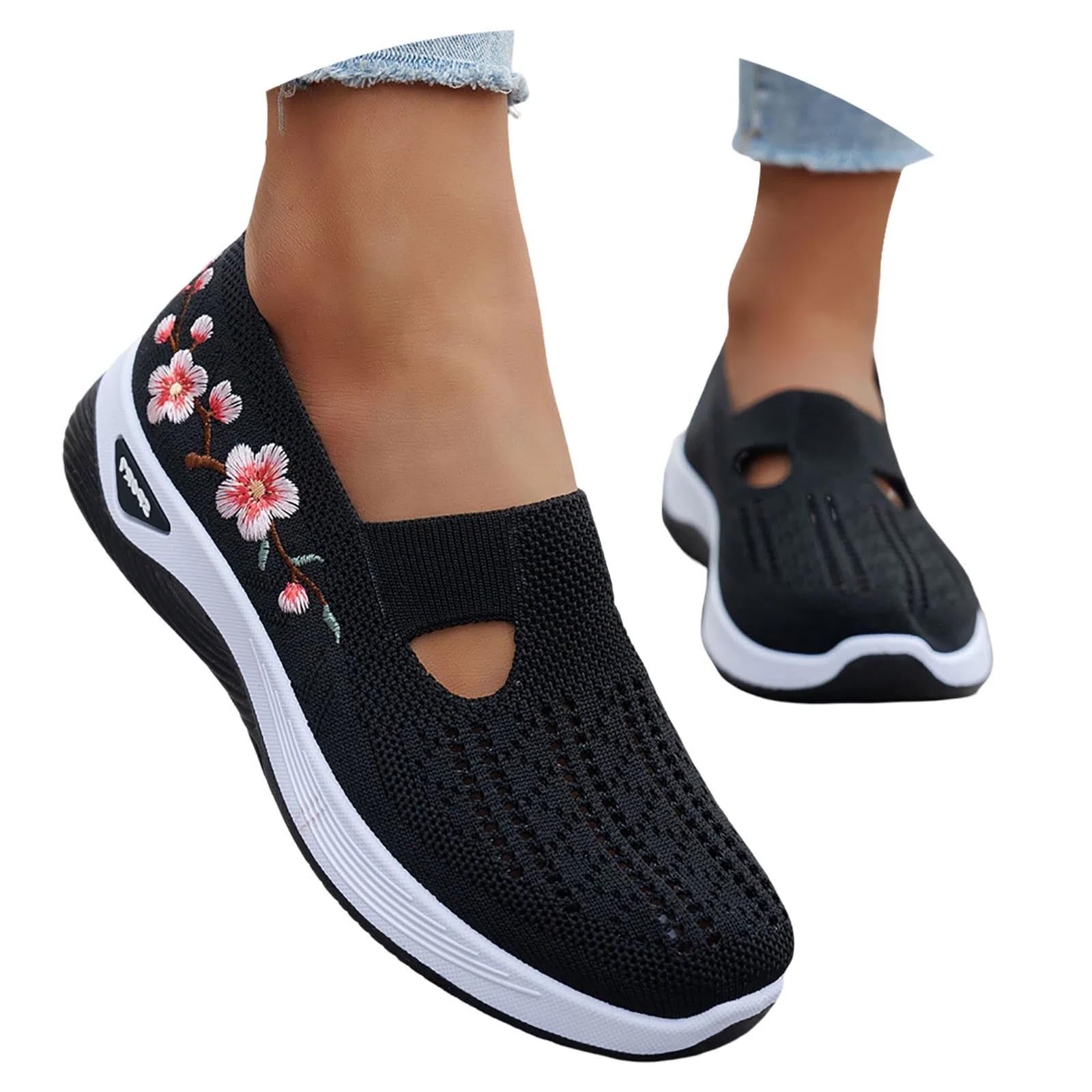 Orthopedic Shoes for Women Casual Slip On Sneakers Lightweight Mesh Flats Wide Fit Diabetic Walking Shoes with Arch Support