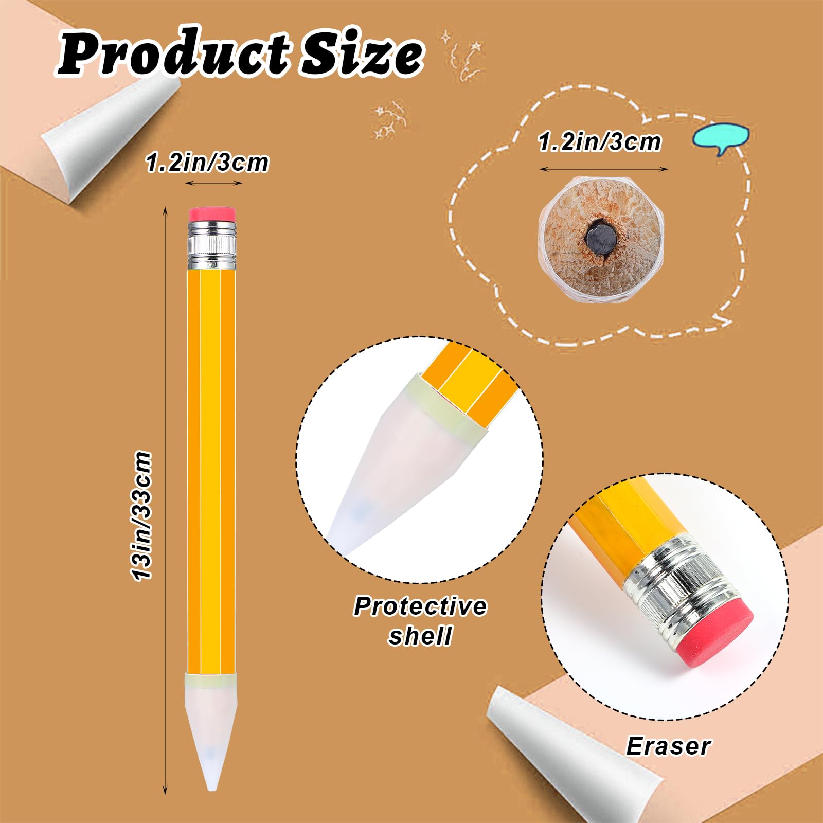 LHZMD Lápices Gigantes Grandes De Madera Para Niños, Adorables Juguetes De Carpintería, Regalos De Papelería, Lápiz De Madera, Escribe Y Borra, úsalo En Casa, Escuela