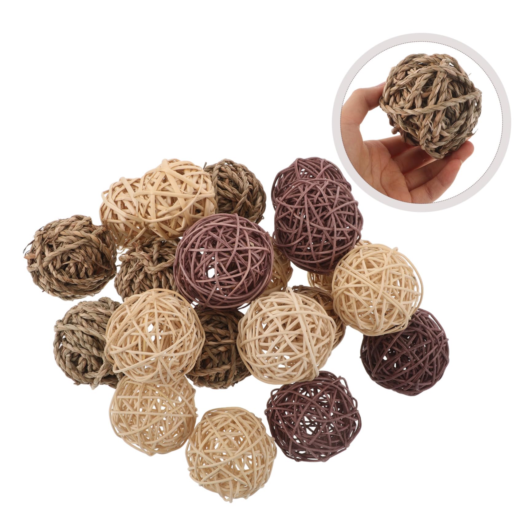 20pezzi Giocattoli Naturali in Rattan Per Masticare Confezione Da Palline Per Conigli Porcellini Criceti Per Giochi Al Chiuso