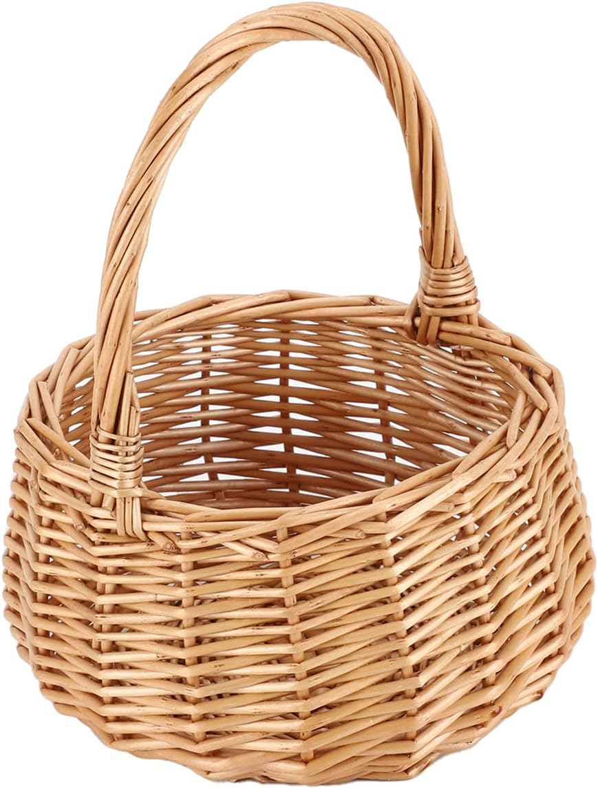 SHCMSADO Small Gift Wicker Picnic Basket with Handle,Willow Flower Girl Basket for Weddings，Garden and Home Decor -Wicker Storage Basket-Natural