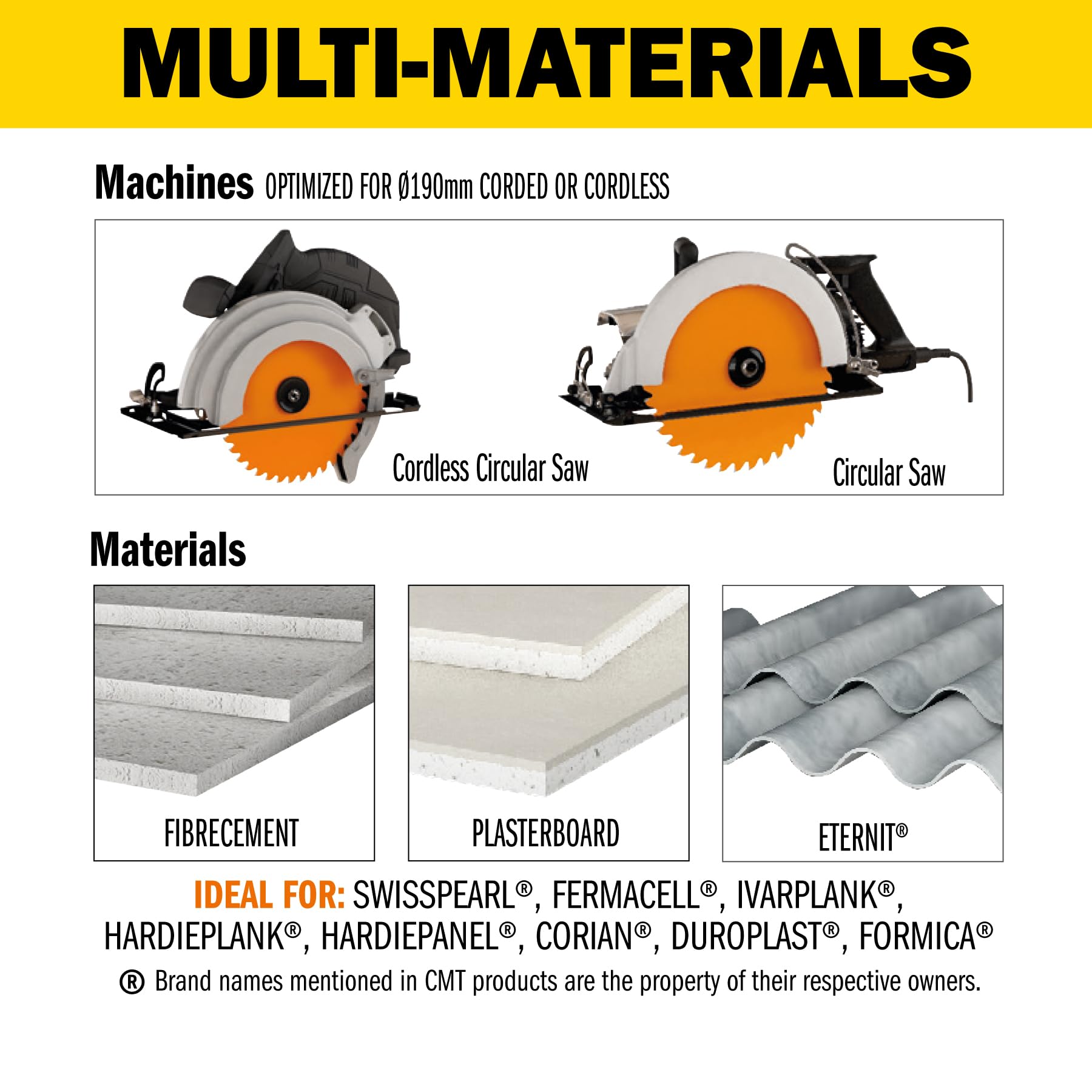 CMT Orange Tools 236.190.04M - Sierra circular para mat. abrasivos d 190x2.2x30 z4 dp