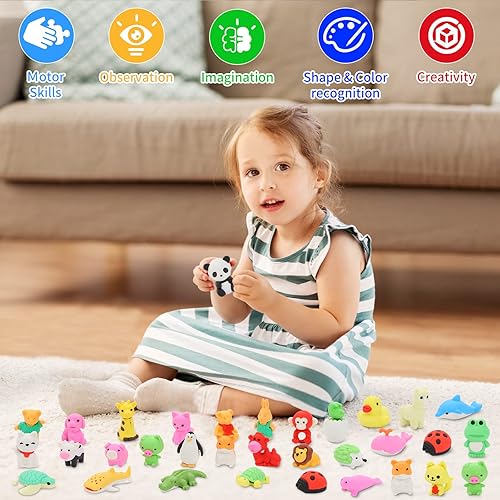 Miniatura 5 de LanMa 35 gomas de borrar de animales  mascotas de escritorio, rompecabezas y borradores desmontables para niños, premios de aula y recuerdos de