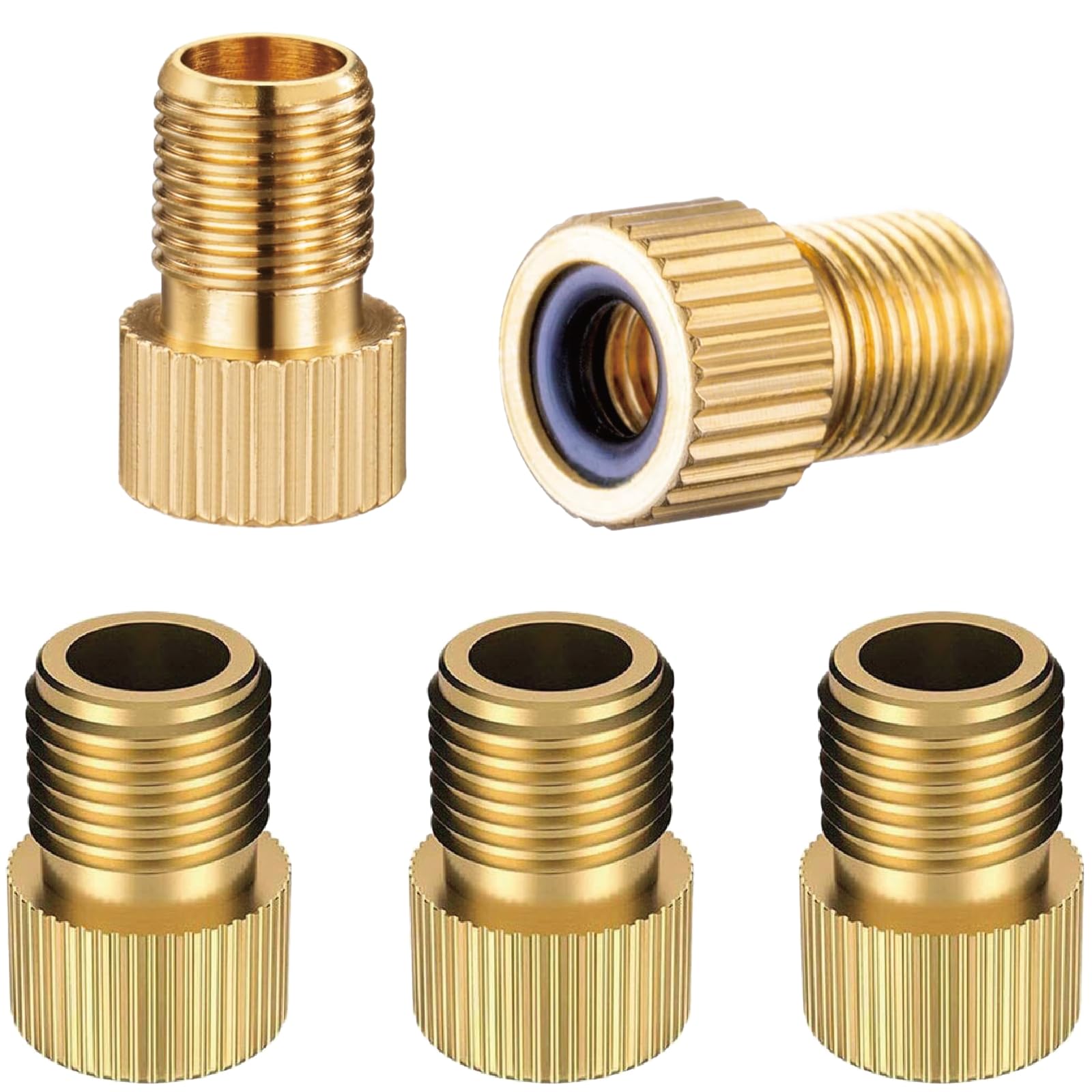 VANSIHO Bike Brass Presta Valve Adapter, Converts Presta to Schrader Inflate Tire Using Standard Bicycle Pump or Air Compressor (5 Pack)