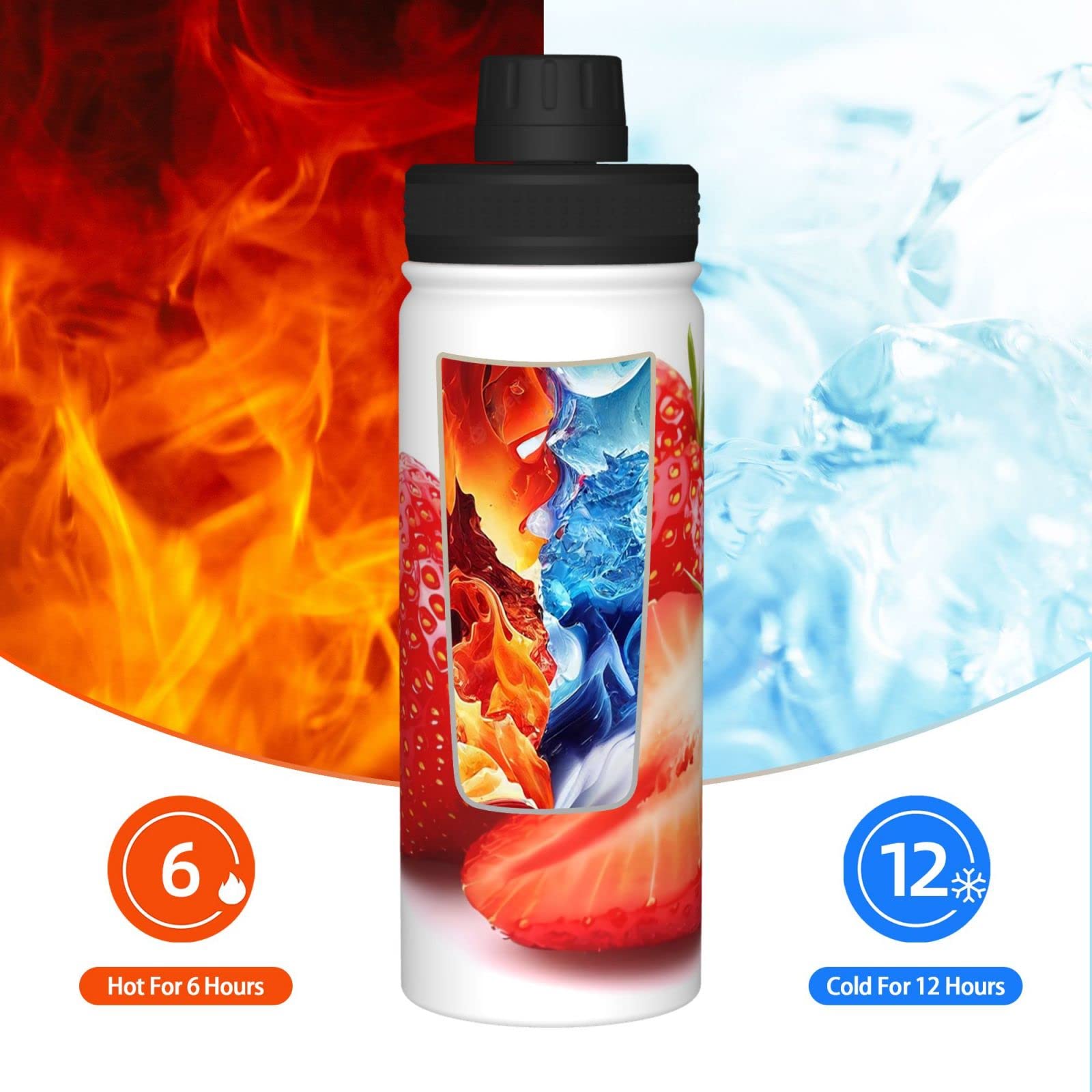 Fresh Strawberry Sport-Wasserflasche, 530 ml, isolierte Edelstahl, auslaufsichere Wasserflasche für Reisen, Fitnessstudio, Büro