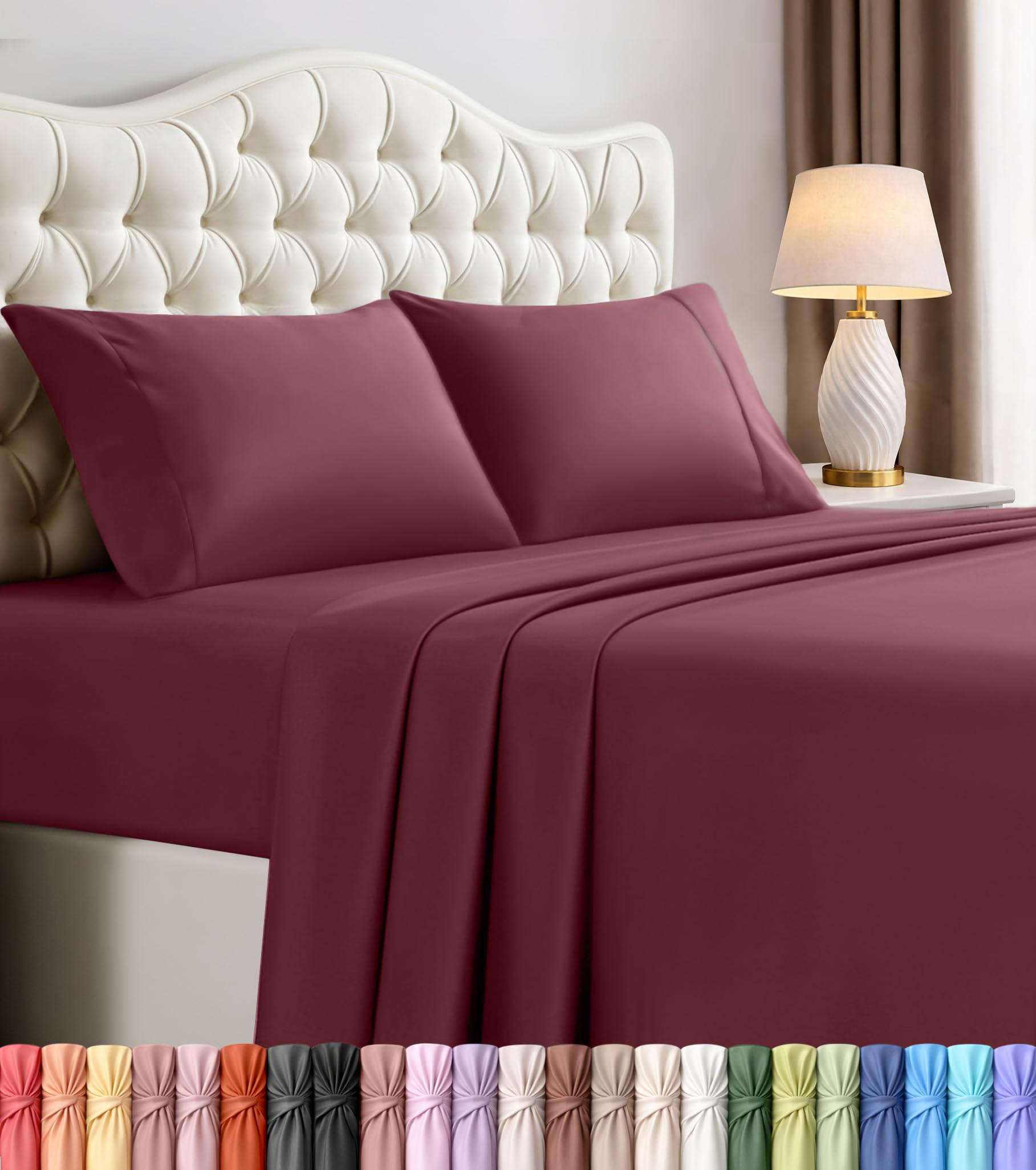Utopia Bedding Queen Bed Sheets Set - 4 Piece Bedding - Brushed Microfiber - Shrinkage and Fade Resistant - Easy Care (Queen, Burgundy)