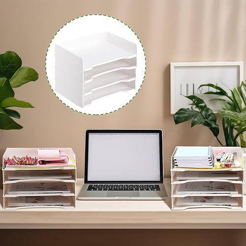 Miniatura 6 de DoubleFill 4 bandejas apilables de plástico rectangular de plástico para escritorio, 13 x 9.5 x 2.6 pulgadas, soporte para papel, bandeja de