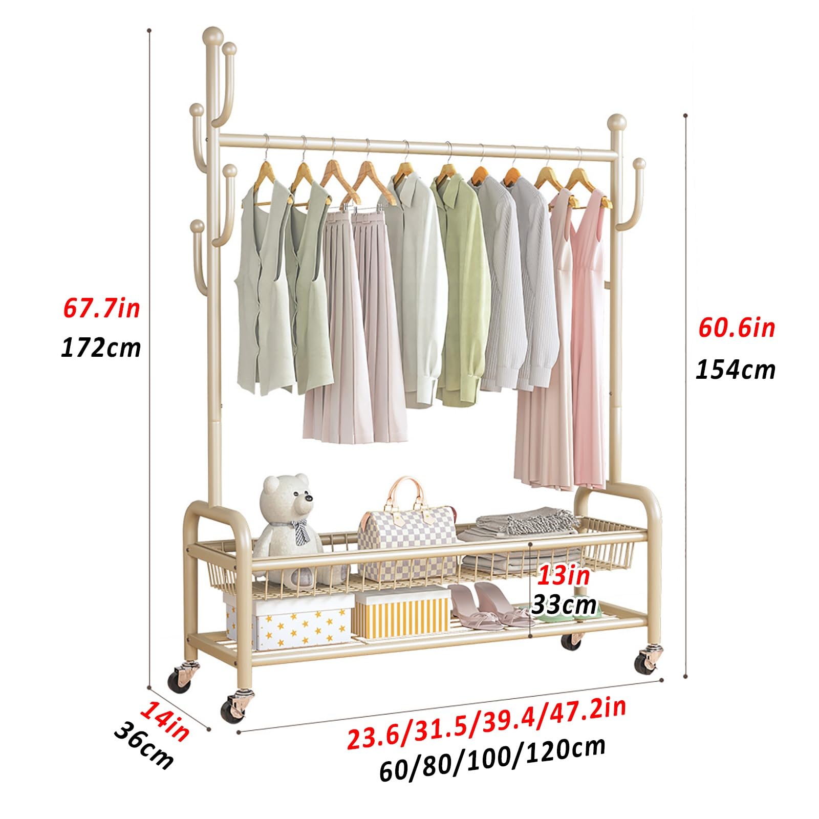 Burro Ropa, Perchero Colgador De Ropa Con Ruedas, Perchero Burro, Con Balda Zapatero, Montaje Fácil(White,60cm)