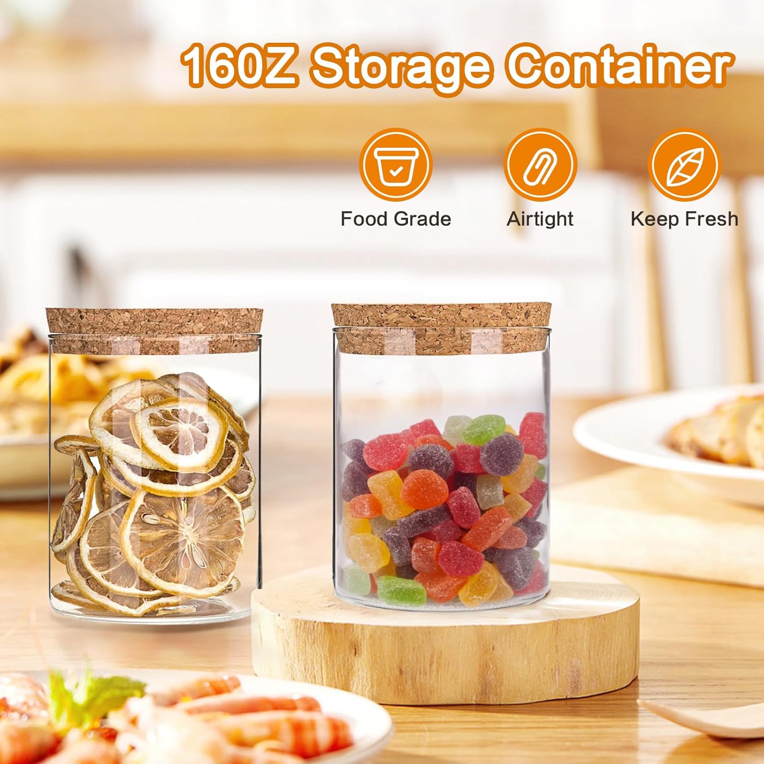 Airtight Glass Storage Containers with cork Lid, for Kitchen Pantry Organization and Storage jar��Ideal for Coffee Beans Snacks Flour Cereal Sugar Tea 16oz. (Circular 3.9 * 3.3in*2pcs) - Image 3