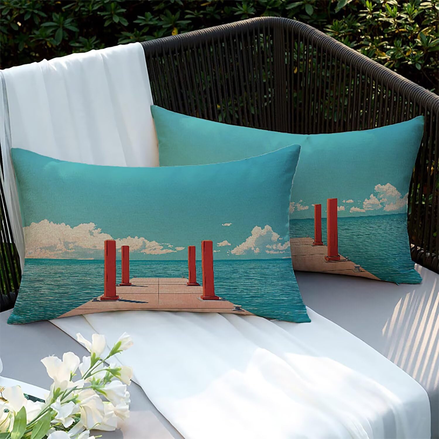 Housses de coussins lin 70x50cm taie oreiller extérieure imperméable coussins canapé