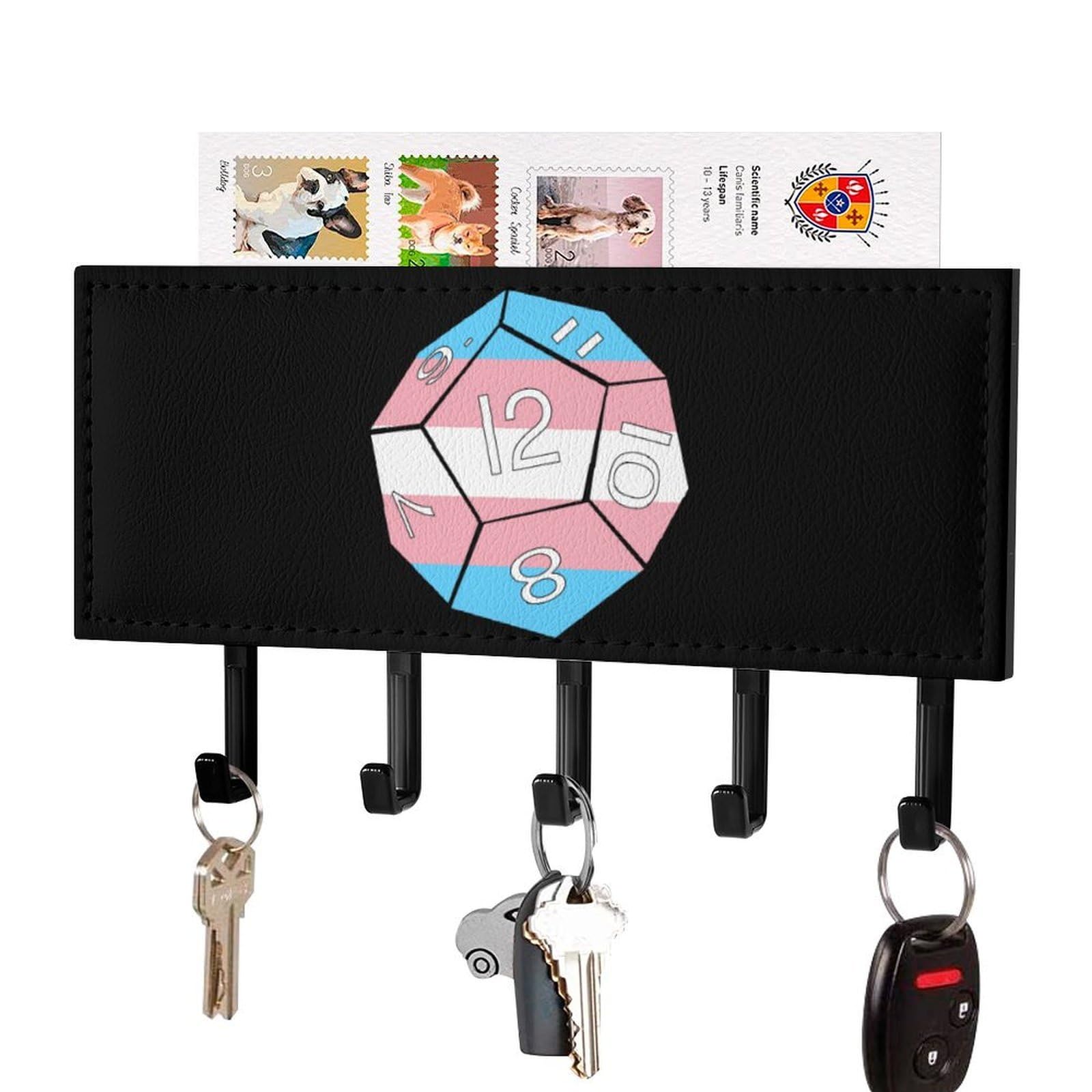 NCLQVJXZKHW Transgender Flag Dice Dragons Dungeons Key Holder with 5 Hooks Key Hooks Wall Mounted Key Racks Key Hanger Organiser Shelf