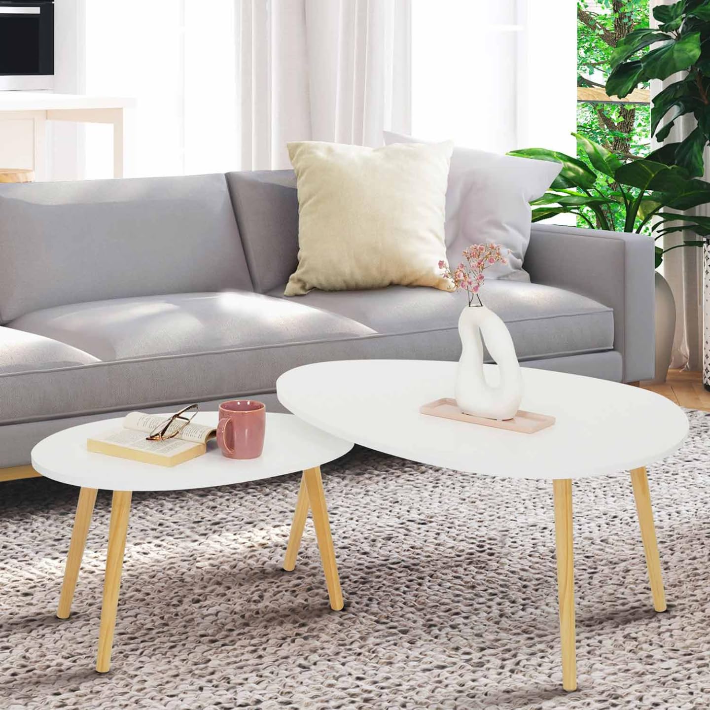 IDMarket - Lot de 2 Tables Basses gigognes Gaia laquées Blanc scandinave