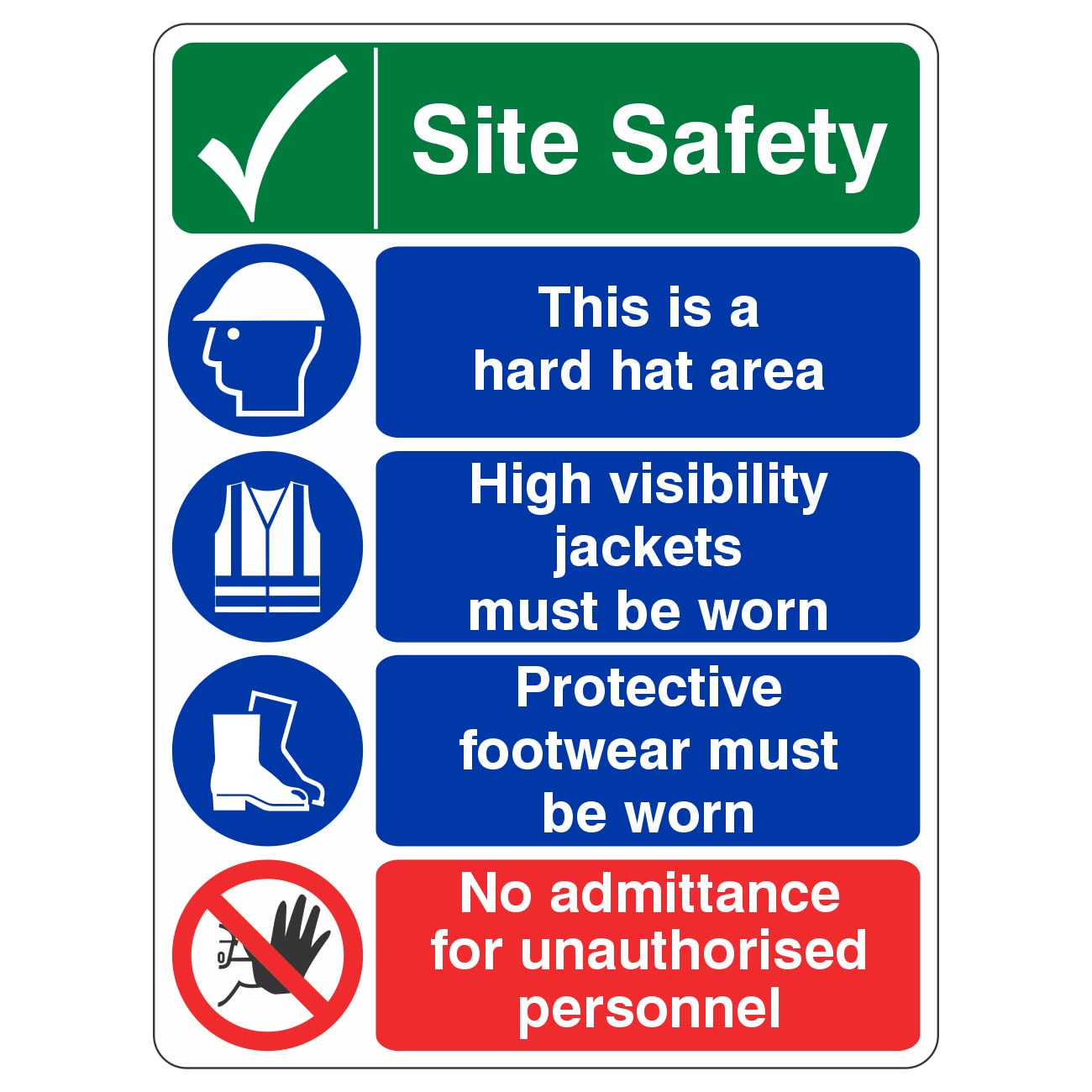 Lasting Impressions (Signs) Limited 300Mmx400mm Multi Hazard Site Safety Prohibition Construction Site Safety Sign Rigid Plastic