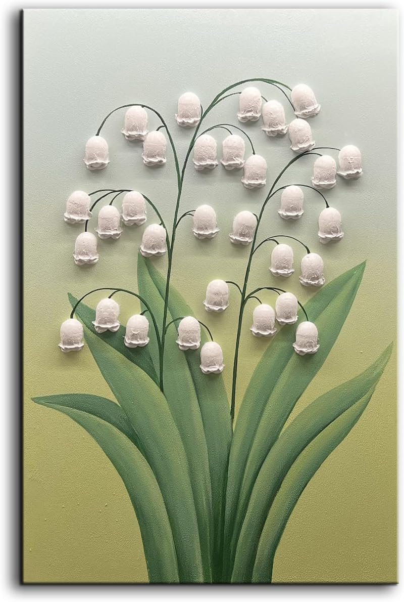 36x24inch Wall Art ,Minimalist Wall Art hand painted Texture Wall Art Oil Paintings , 3D Lily of the Valley White Floral Canvas Wall Art ,Modern Home Wall Decor ,Wall Art for Bedroom ,Dining Room Wall Decor