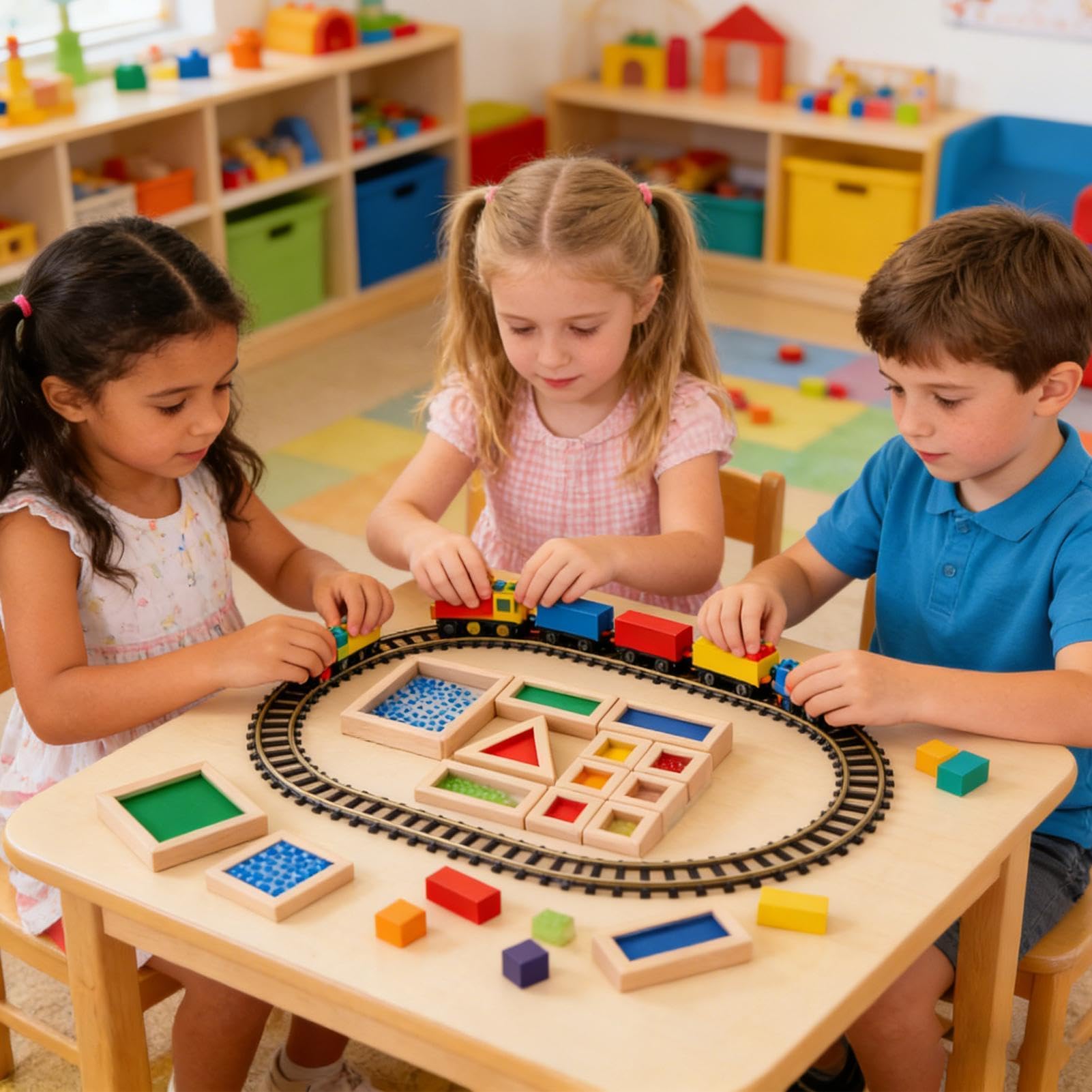 Generico Set di di legno sensoriali da 15 pezzi: giocattoli da costruzione in acrilico per giochi di apprendimento e impilamento dei bambini