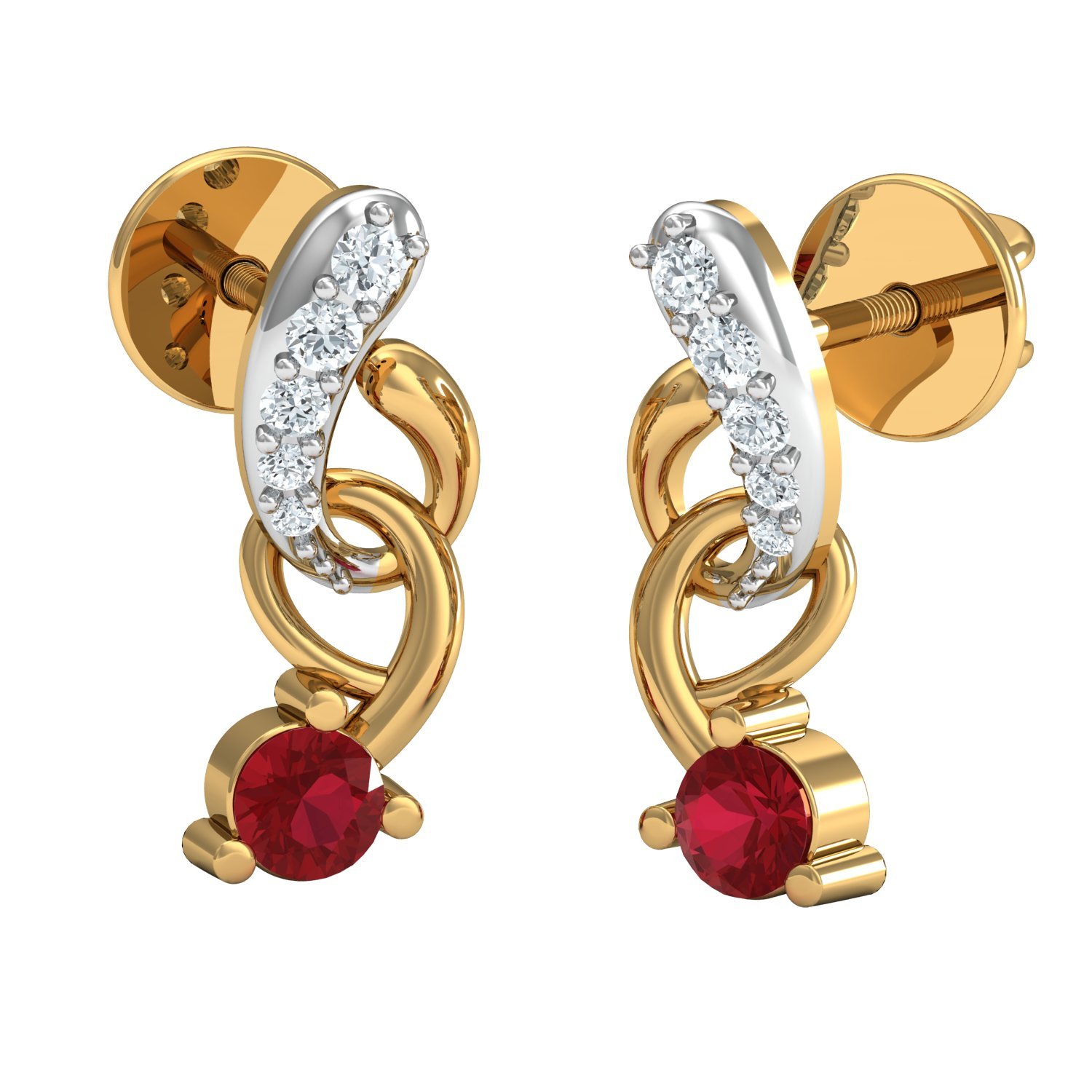 dishis 14K(585)/18K(750) Yellow Gold and Daimond Garnet Red Designer Earrings For Women-picture-13