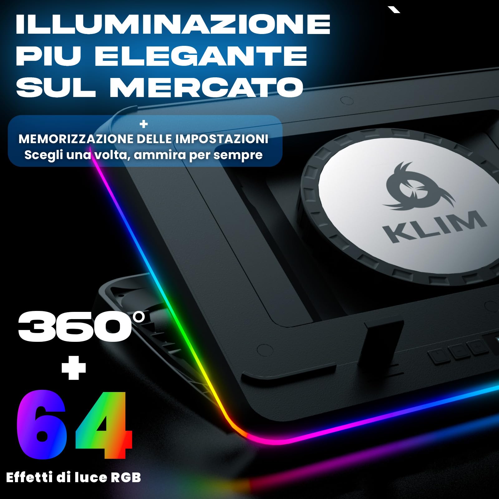 KLIM Turbofrost MAX Base di Raffreddamento per PC Portatile RGB 15.6-17 Pollici