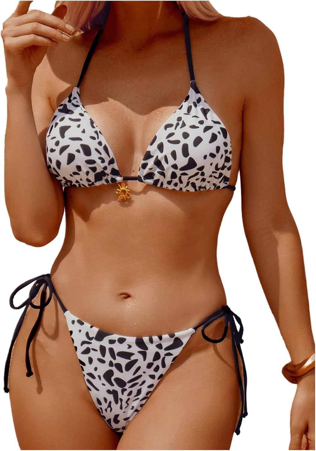 MAKEMECHIC Women's 2 Piece Bikini Set Halter Triangle Tie Backless Thong Bathing Suit