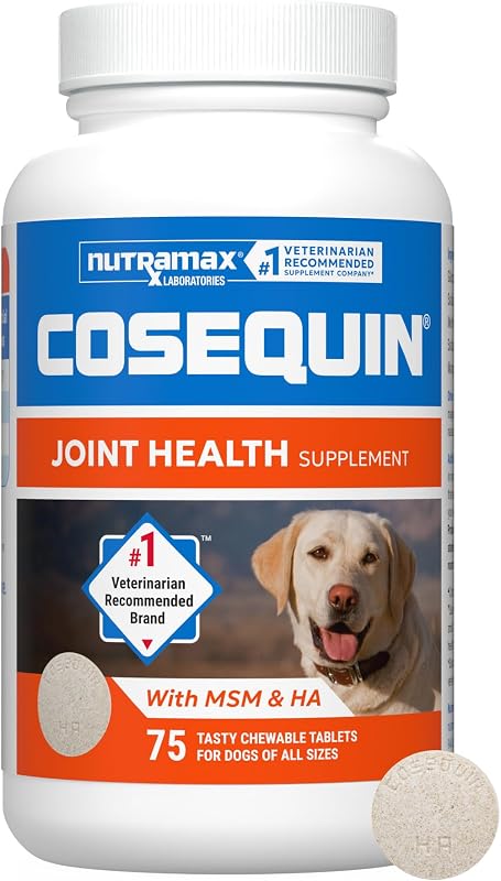 Nutramax Cosequin Suplemento para articulaciones de perros, MSM y HA, tabletas masticables, 75 unidades