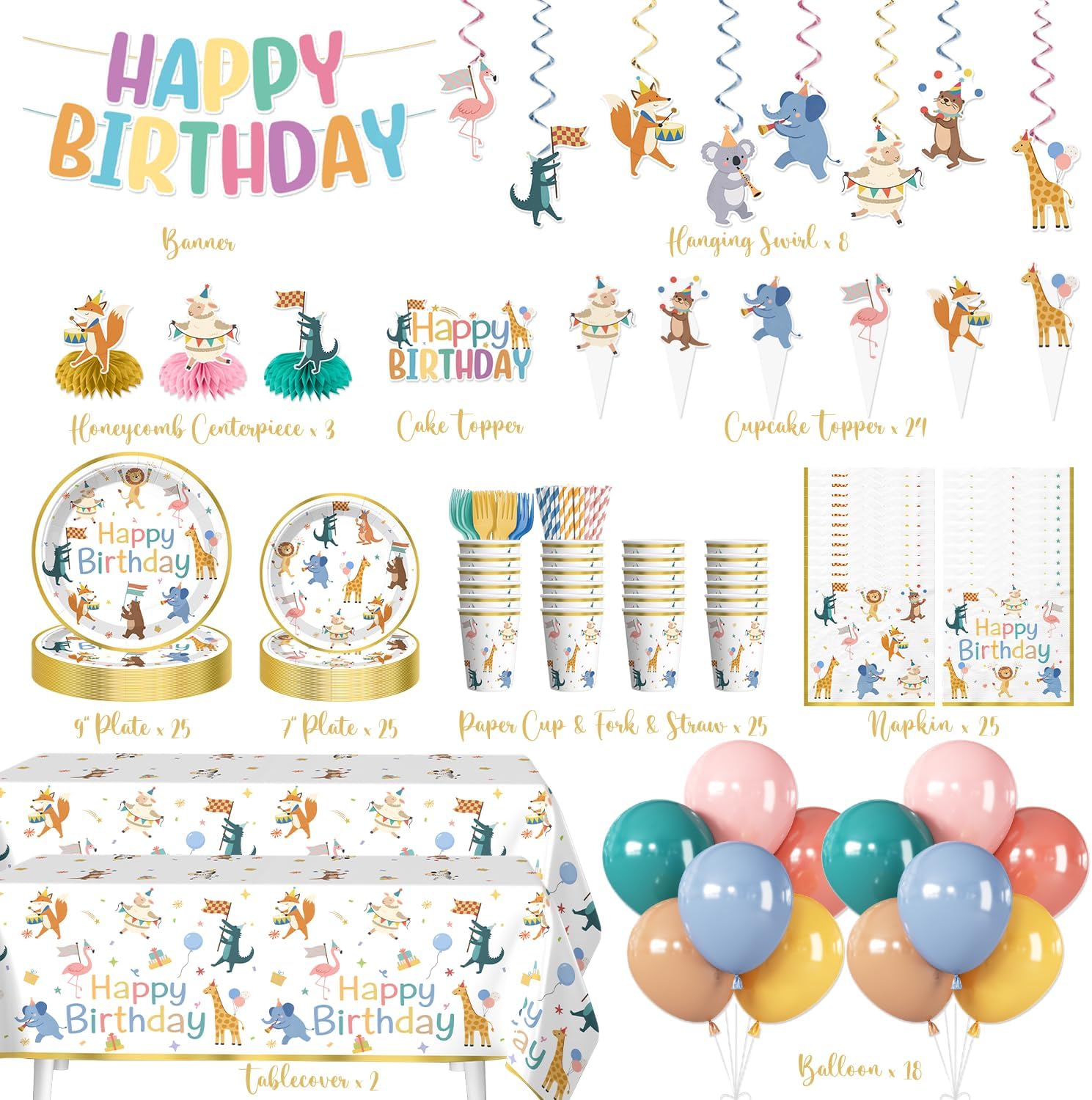 Xynic 207pcs Party Animal Birthday Decorations Tableware Set, for 25 Guests image 2