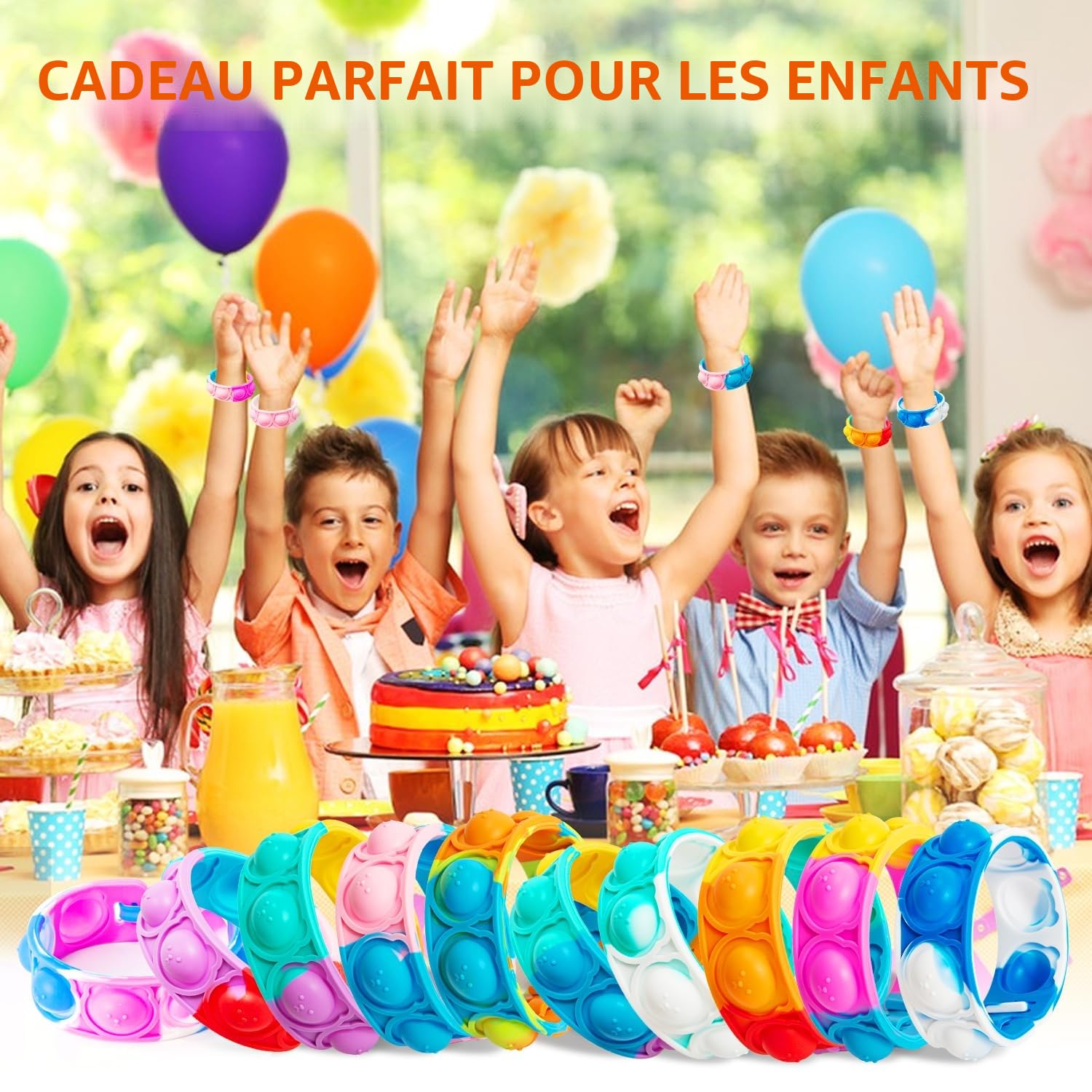 JUAUO Bracelets Anti Stress Enfants Pop It Fidget Toys - Pop Style Bracelet Réglables d'ours en Silicone Doux Jouets Sensoriels à Bulles - Garçons Filles Anniversaires, Récompenses et Petits Cadeaux