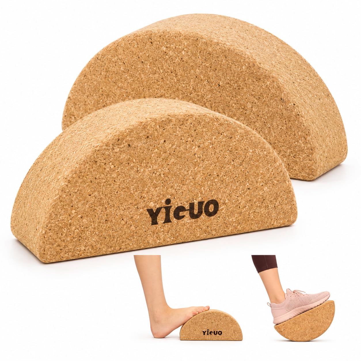 YIGUO Half Moon Cork Yoga Block & High-Density Recovery Cork Block 1 Pack