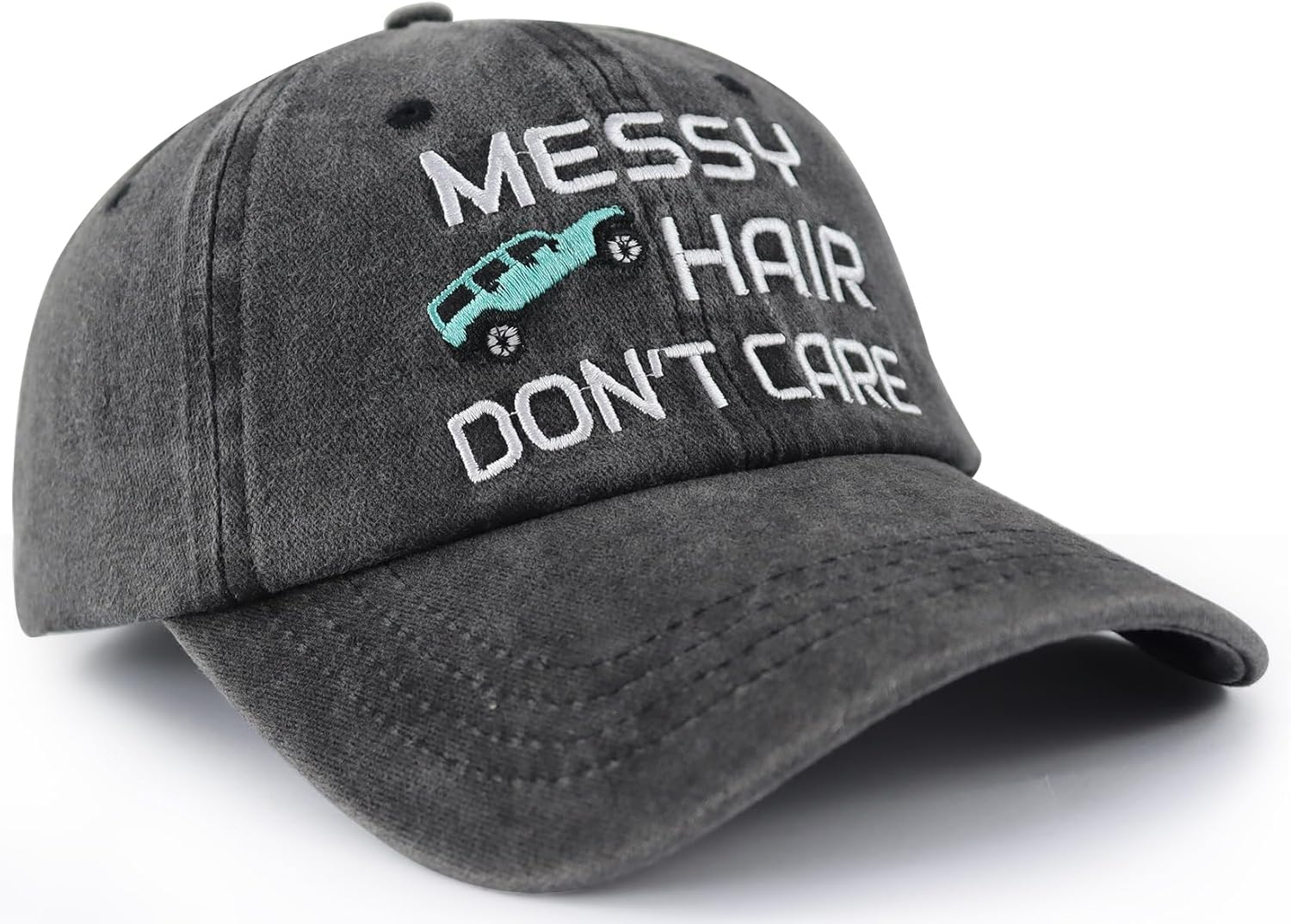 Goyklrb Messy Hair Don't Care Baseball Cap for Women Men, Funny Adjustable Washed Cotton Embroidered Hat - Image 3