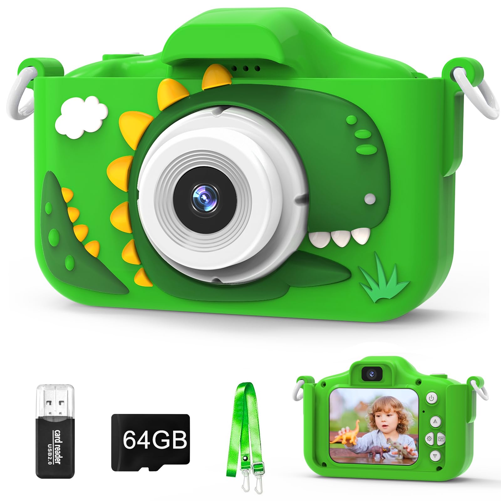 Kids Camera Toys for 3-8 Year Old Girls Boys, 48MP Dual Lens 1080P Toddler Camera for Kids with 64GB SD Card, Kids Digital Video Camcorder Selfie
