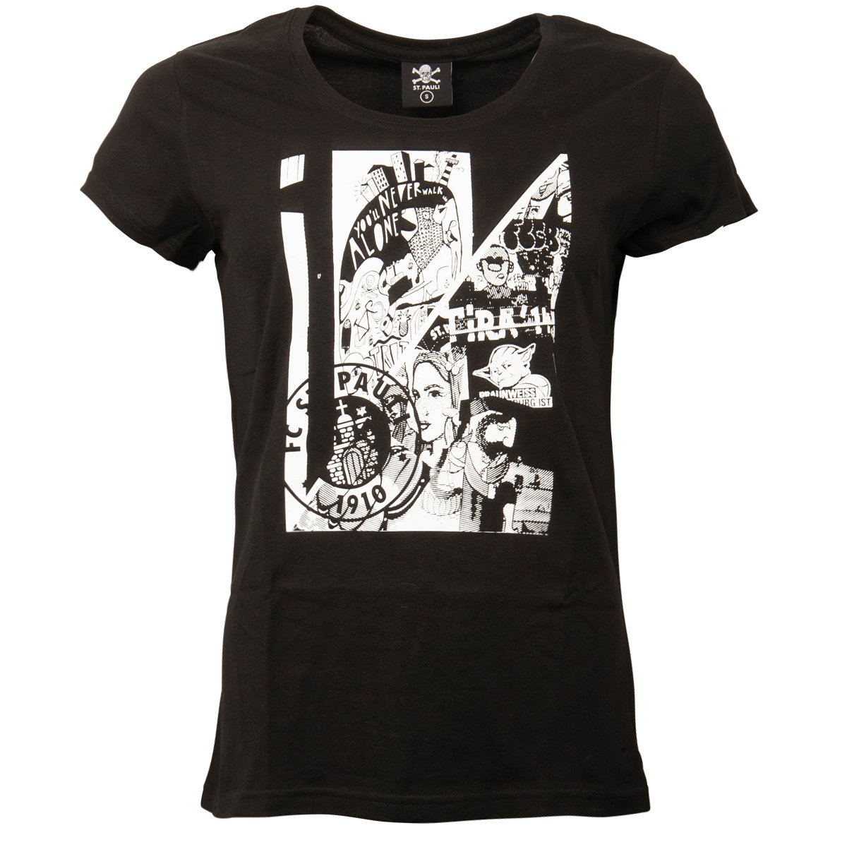 FC St. Pauli Hamburg Collage Women Women's Shirt Art Print Logo Black/White