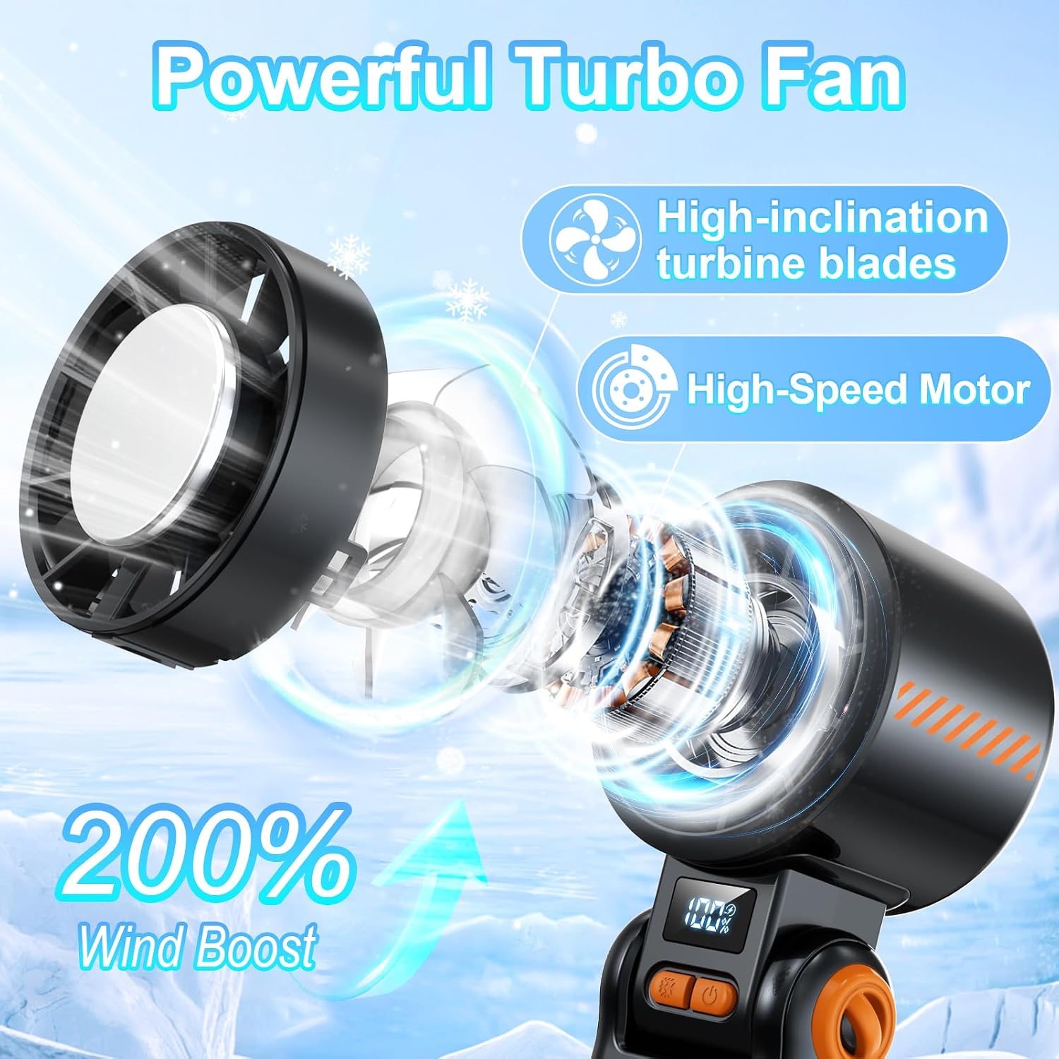 Portable Handheld Turbo Fan - [With Ice Cooling] 100 Speed Mini Personal Fan with Strong Airflow,Foldable 3 in 1 Rechargeable Hand Fans for Travel/Outdoor/Camping/Home/Office, Black thumbnail