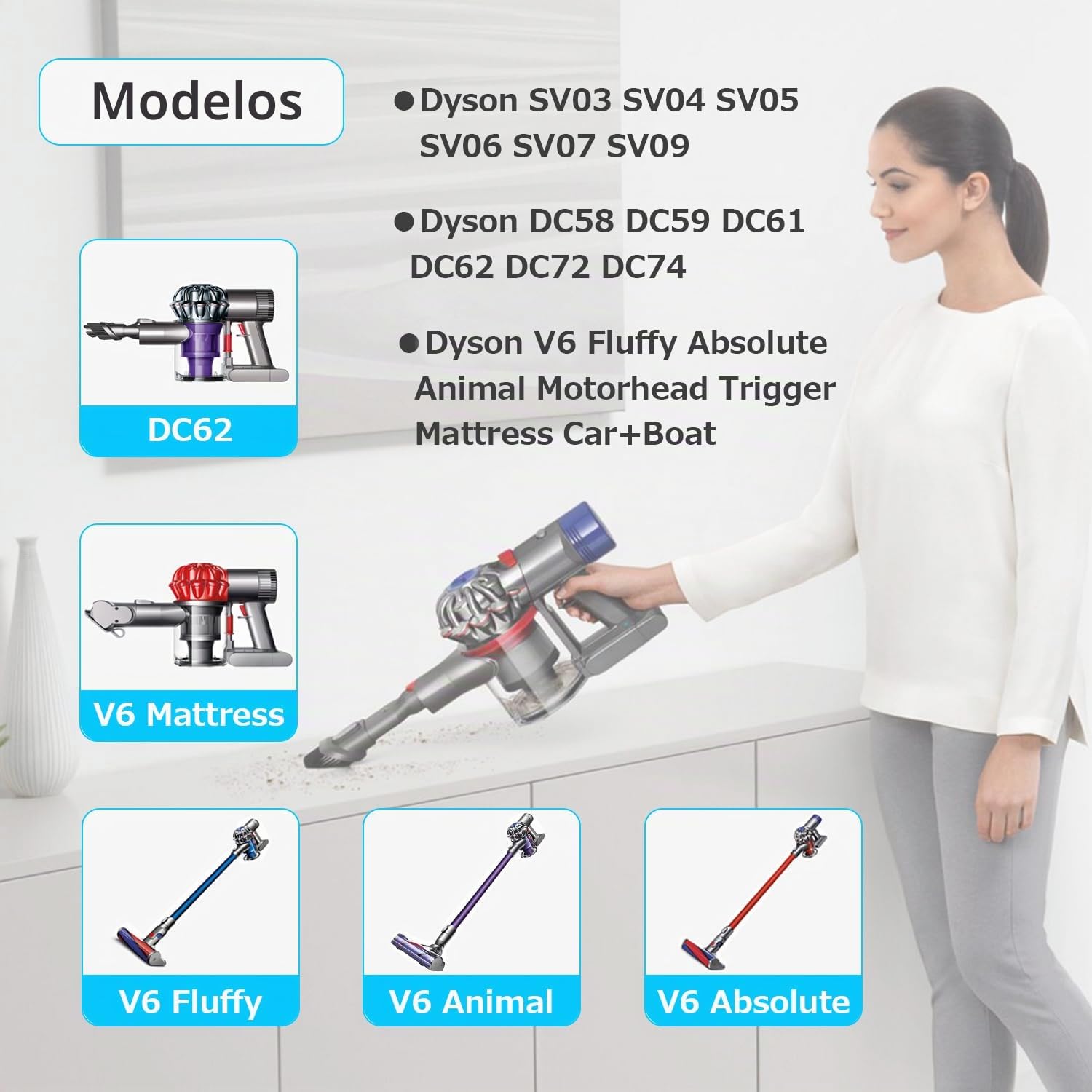 DTK Batería para Dyson V6 Batería Compatible con V6 Fluffy Animal Absolute Motorhead SV03 SV04 SV05 SV06 SV07 SV09 DC58 DC59 DC61 DC62 DC72 DC74 HH08