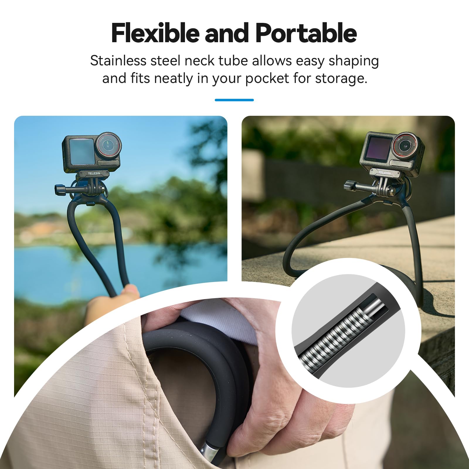 TELESIN SE 2.0 Soporte de Cuello para GoPro Hero 13 12 11, dji Osmo 360 Action 6/5/4 Pocket, Insta360 X5 Ace Pro, con Rotación y Arnés de Pecho, Soporte POV Manos Libres para Deporte Viajes Bicicleta