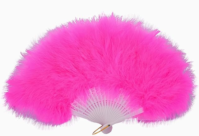 Marabou Feather Hand Fan 45cm, Fancy Dress Wedding Party Favour Gift Outdoor Vintage Dance Photoshoot (Dark Pink)