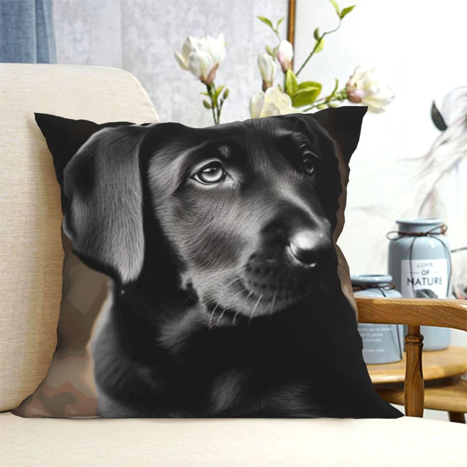Fodpand Black Decorative Throw Pillow Covers 20"X20" Labrador Puppy Cushion Cases Square Modern Farmhouse Pillow Cases Soft Cozy Cushion Covers For Couch Sofa Bedroom Home Decor Pillowcase