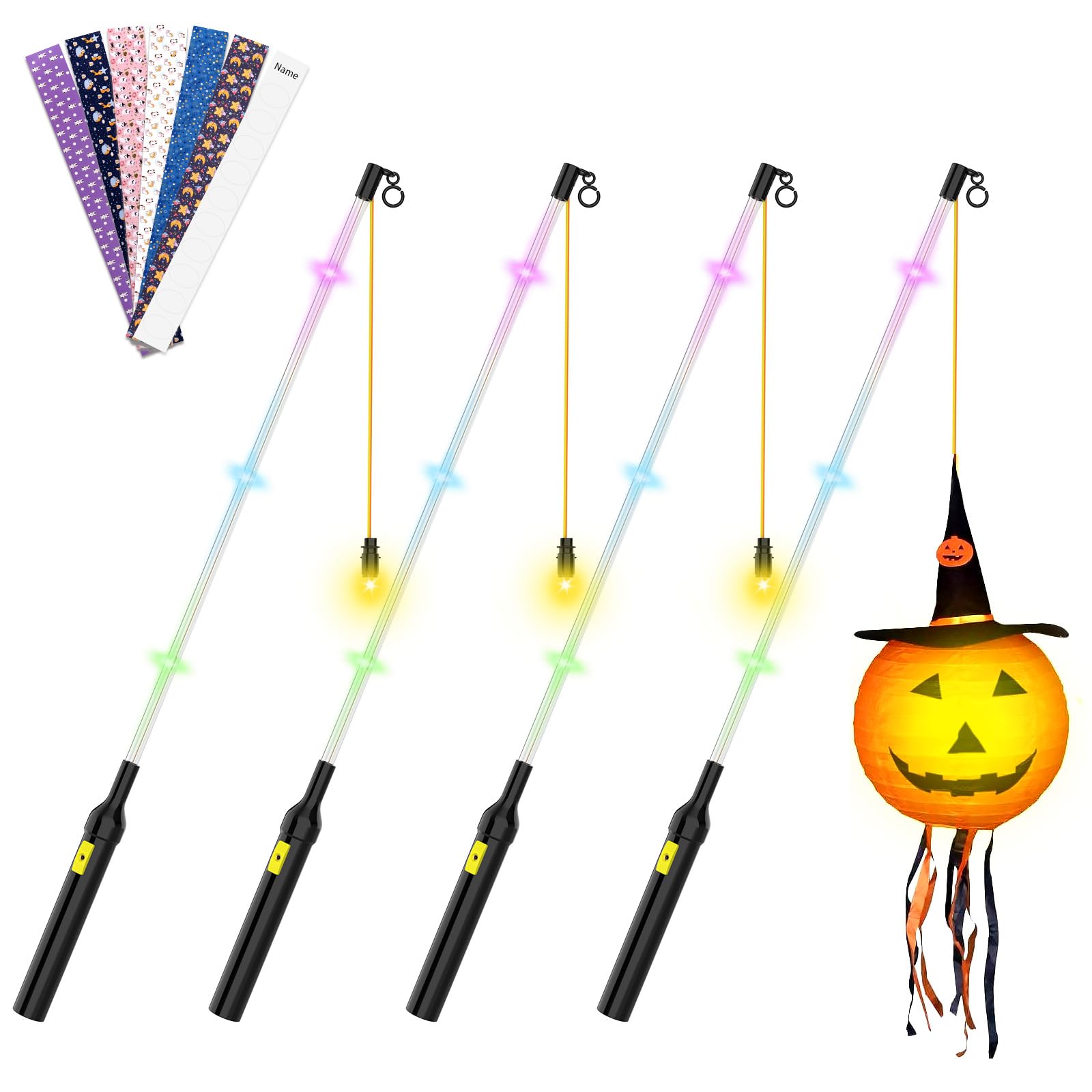 EasyAcc 4-częściowy elektryczny kijek do latarni LED "zrób to sam" naklejki kijek latarni 50 cm do latarni św. Marcina dla dzieci, na Halloween, magiczne różdżki na imprezę, imprezy kostiumowe