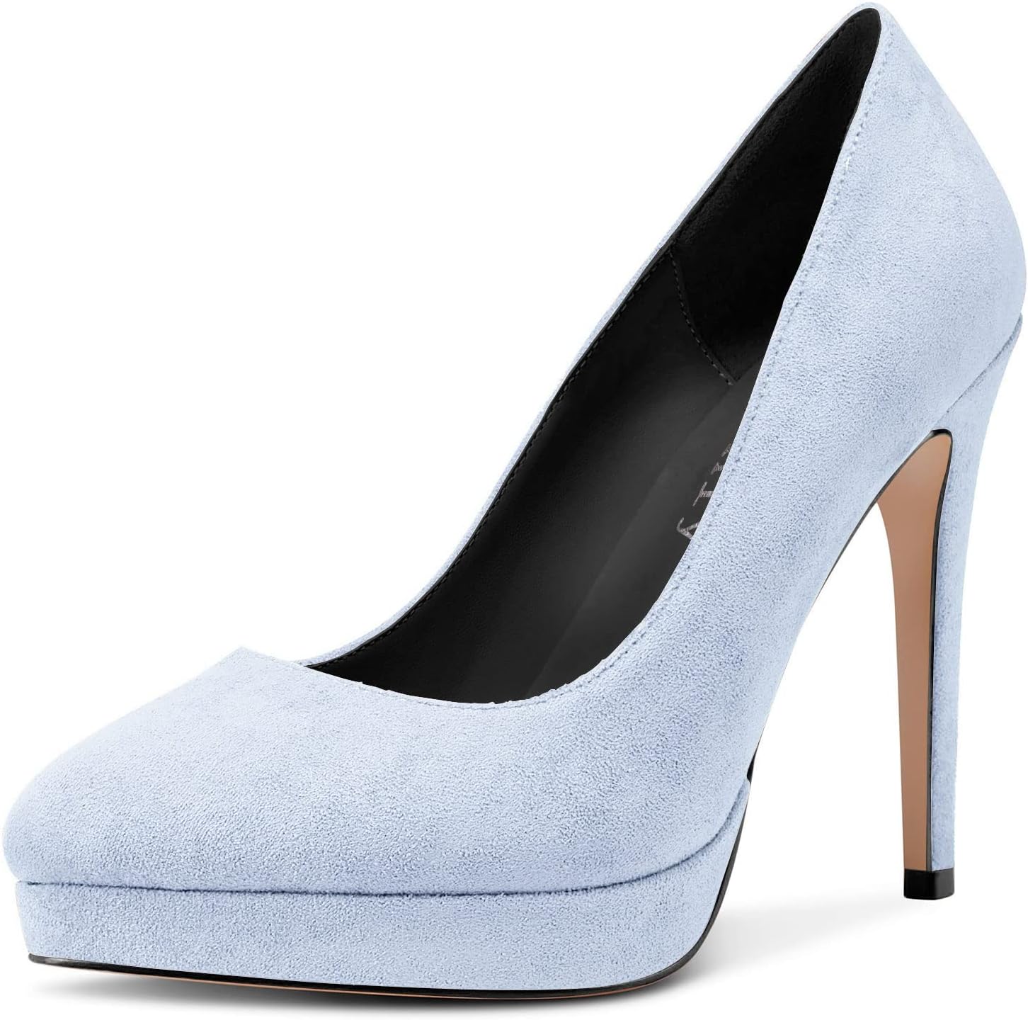 DearOnly Womens Platform Pumps Round Closed Toe Slip On Stiletto High Heel Suede Dress Shoes Bridal Wedding Office 5 Inch