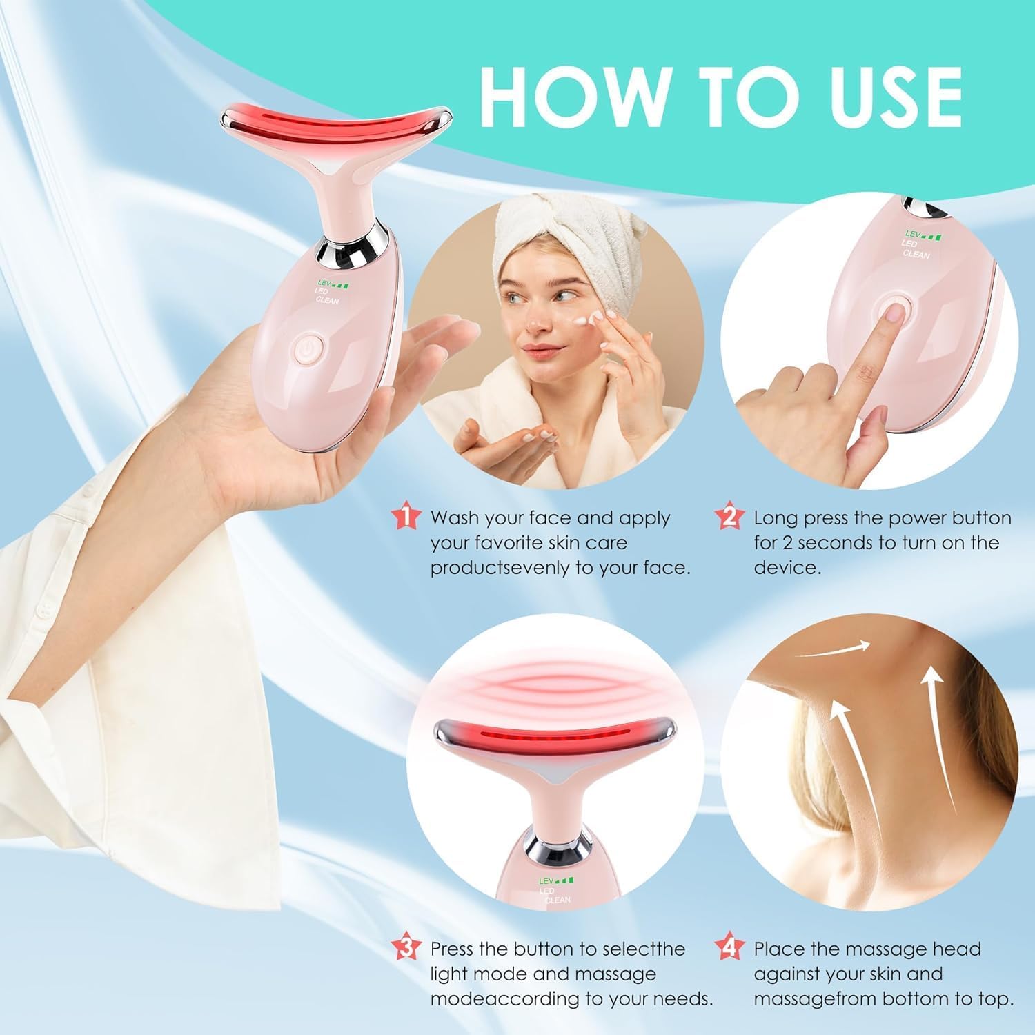 Doset Rain Smaller MMAA S135 Masajeador facial, rosa, 3 modos y calefacción, portátil, fácil de usar, mejora la elasticidad de la piel