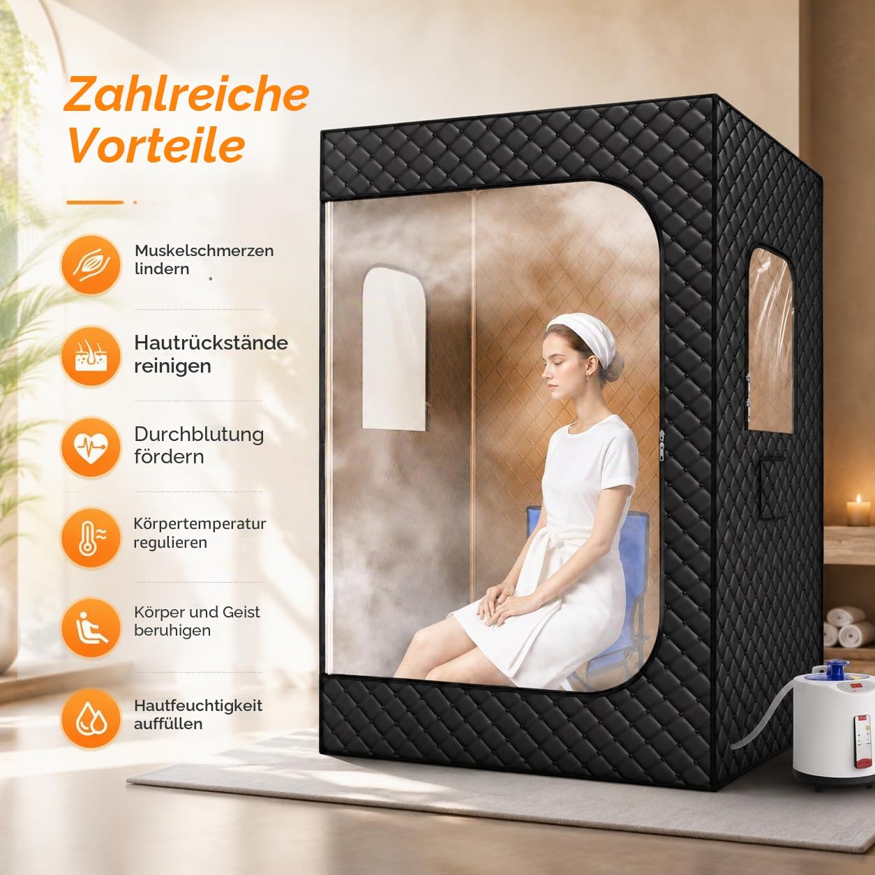 Tragbare Sauna für 2 Personen für den Heimgebrauch, Dampfsaunazelt für den Innenbereich mit 9-stufiger Dampfbox & 2 übergroßen Dampfgarern, inklusive Fernbedienung und Stühlen für