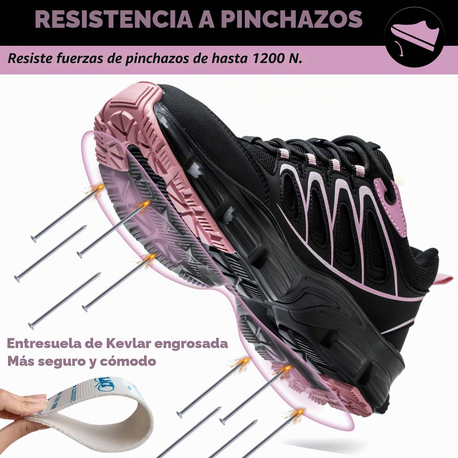 Zapatos de Seguridad para Mujer Ligeros Zapatillas Trabajo con Punta de Acero Transpirables Calzado de Seguridad Antideslizantes Comodo Zapatos de Trabajo