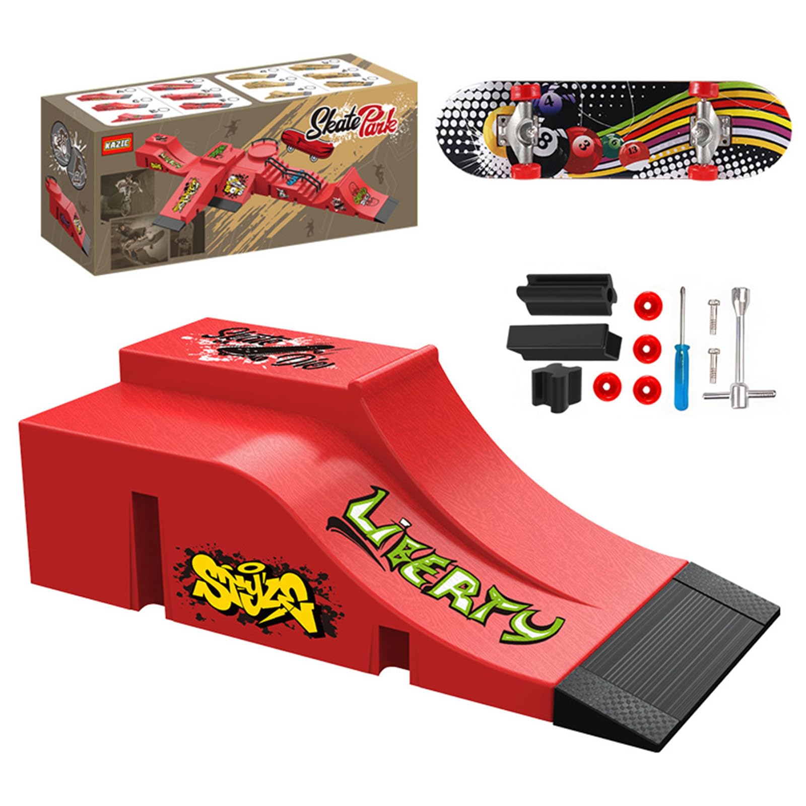Fingerboard Ramp Set, Mini Finger Skateboard with Double Rail & Accessories