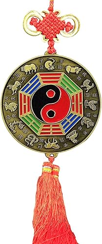 Espejo chino de Feng Shui, espejo Bagua, espejo del zodiaco chino Bagua, espejo Feng Shui, espejo plano, colgante de decoración del hogar para