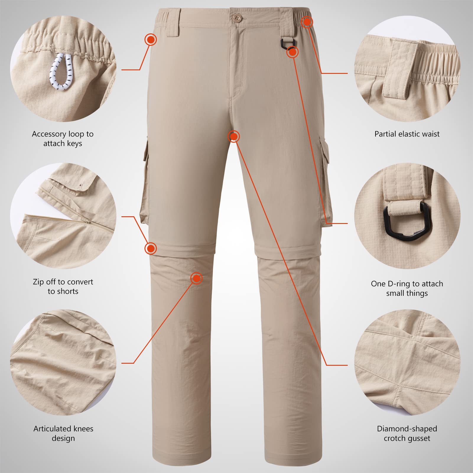 Bassdash Pantalones Convertibles de Secado Rápido para Exteriores con Cremallera para Hombre,Ligero y Resistente al Agua con Protección Solar UPF50+