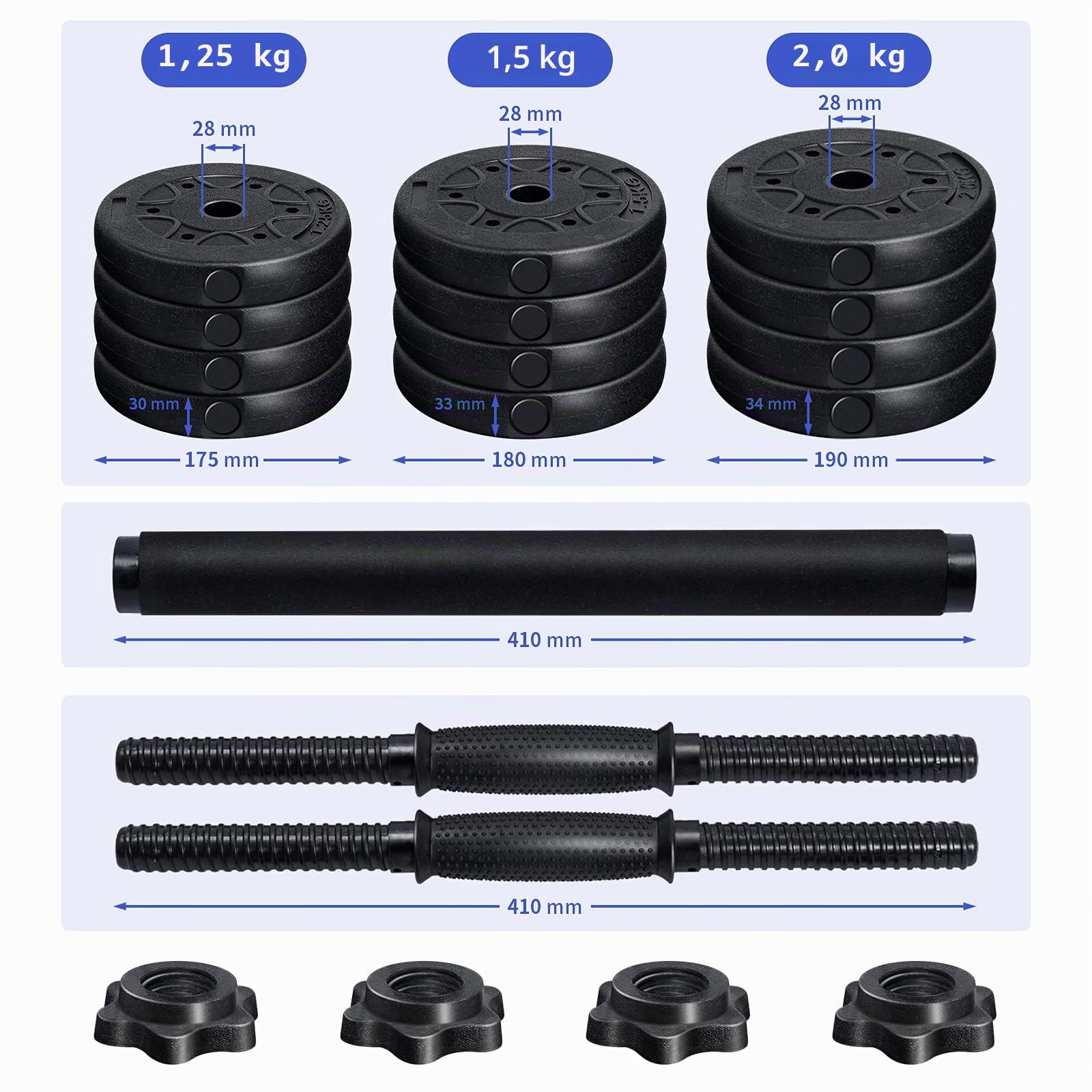 Set di Manubri Corti 2 in 1, Manubri Palestra Regolabili 20KG, Set di Pesi Professionale con Barra Bilanciere Extra