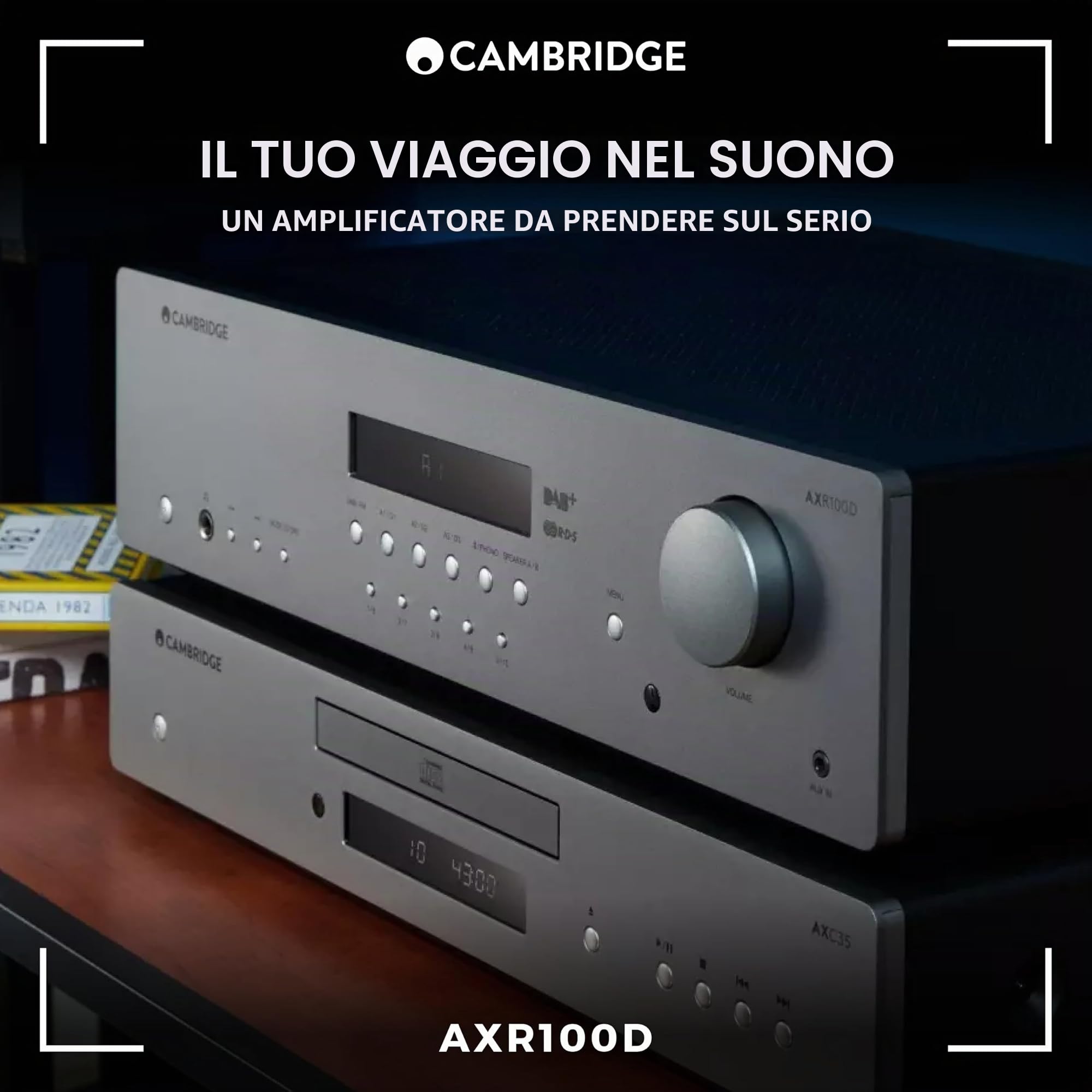 Cambridge Audio AXR100D - Ricevitore Hi-FI stereo separato da 100 Watt con stadio Phono integrato, Radio Dab/FM e Bluetooth 5.0 - Grigio Lunare