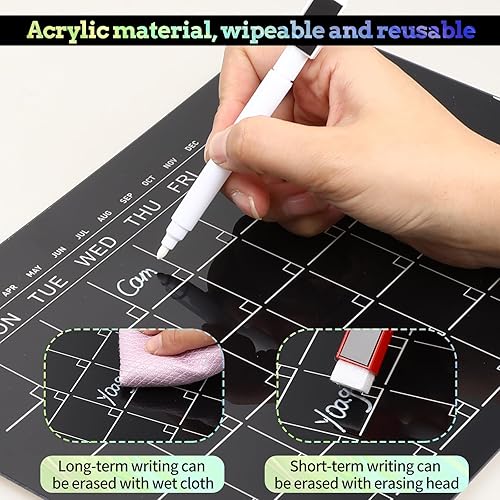 Miniatura 5 de Calendario magnético para nevera, 8.3 x 11.7 pulgadas, calendario acrílico para refrigerador, pizarra reutilizable de borrado en seco con 6