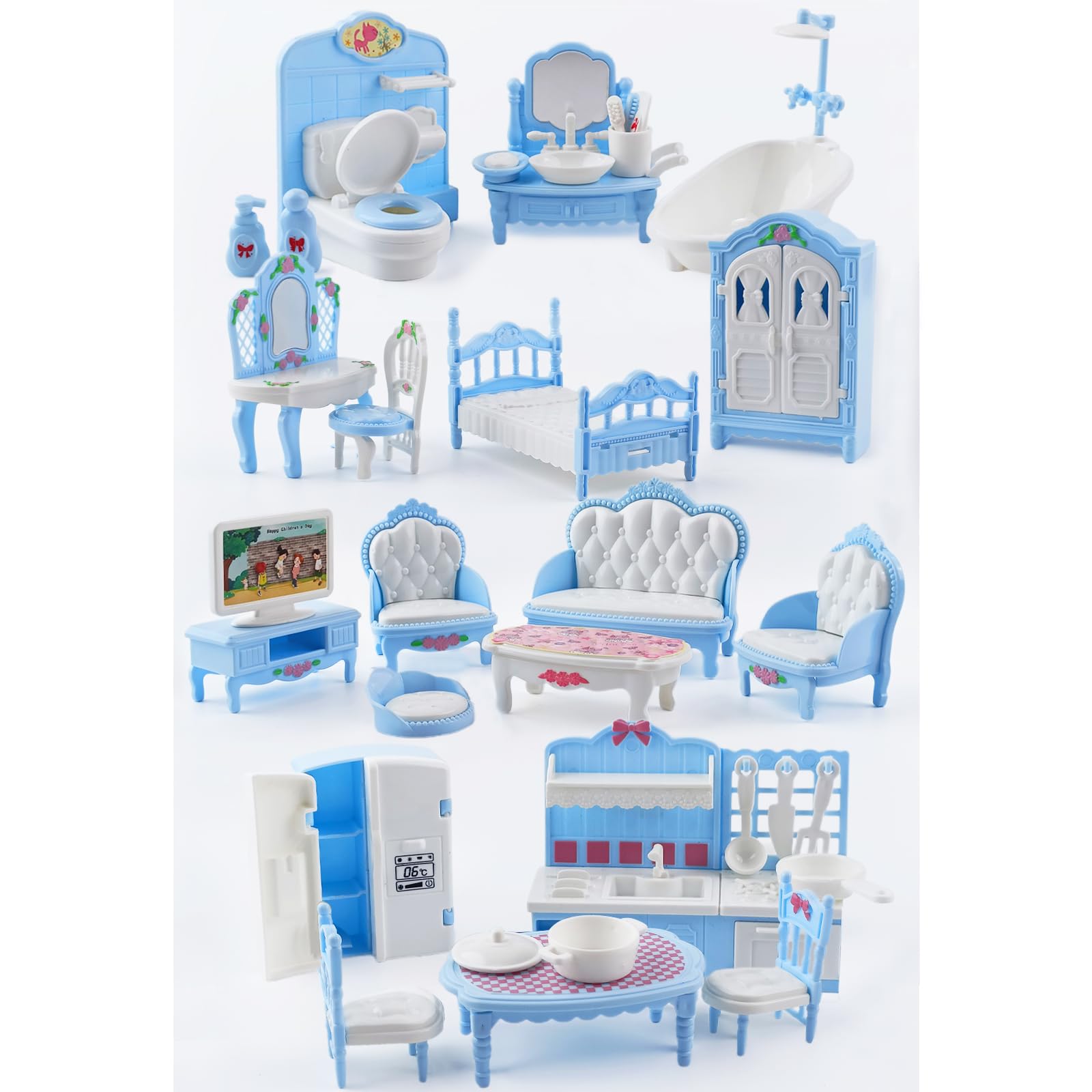 35 Pcs Dollhouse Furniture Accessories Set Mini House Furniture Small Dollhouse Miniature Furniture Play House Accessories 1:12 Tiny Kitchen Bedroom