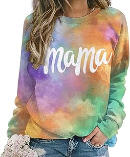 ZOCAVIA Mama Tie Dye Sweatshirts for Women Fashion Crewneck Pullover Tops Fall Casual Retro Forest Graphic Long Sleeve Shirts