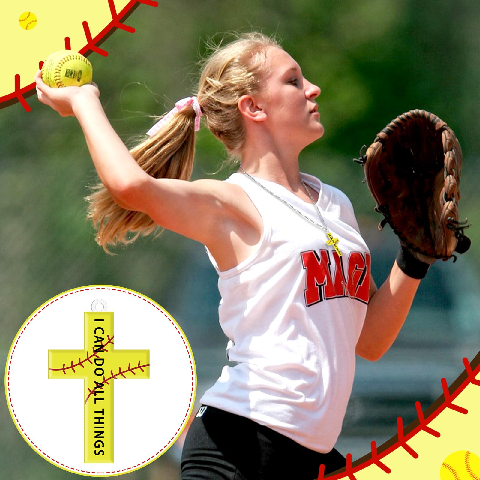 Kigeli 24 pezzi Softball Cross Sport Collana Gioielli Softball Catena Accessori ispiratori Fan Regalo per le Donne Accessori di squadra Softball Amanti Bomboniere