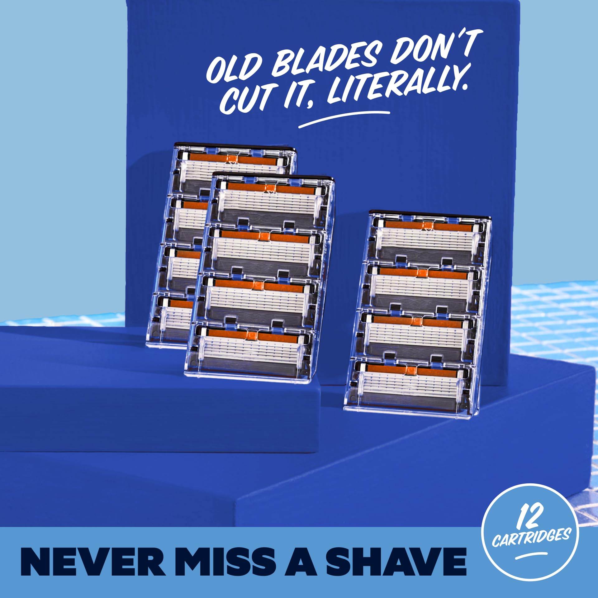 Dollar Shave Club Cartuchos de recambio para maquinilla de afeitar de 6 cuchillas, plateado/azul, 12 unidades