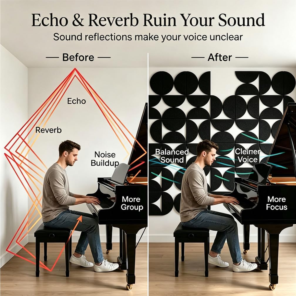 Paneles Acústicos Semicírculo de Fieltro, Autoadhesivos para Sala de Gaming y Estudio de Grabación, Decoración de Pared Interior,Negro,60 Pack
