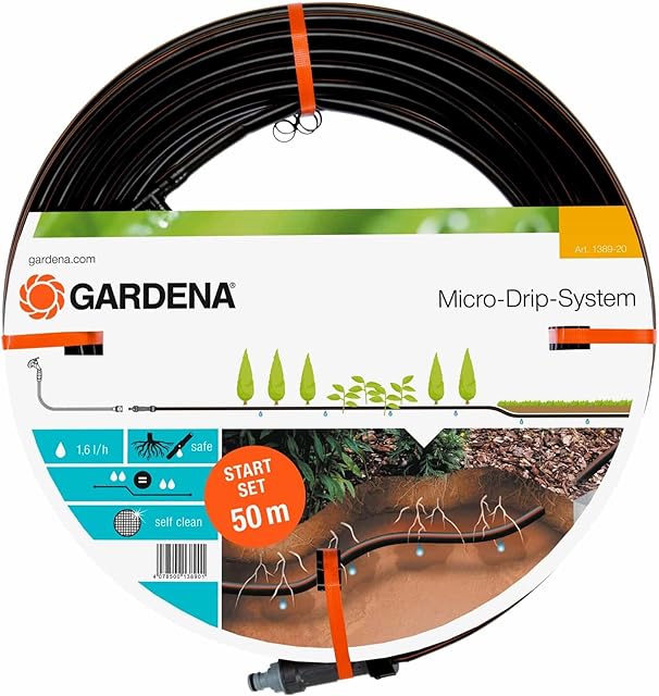 Gardena zestaw startowy: podziemna linia kroplująca 13,7 mm do rzędów roślin: oszczędzający wodę wąż kroplujący do precyzyjnego, równomiernego nawadniania (1389-20)